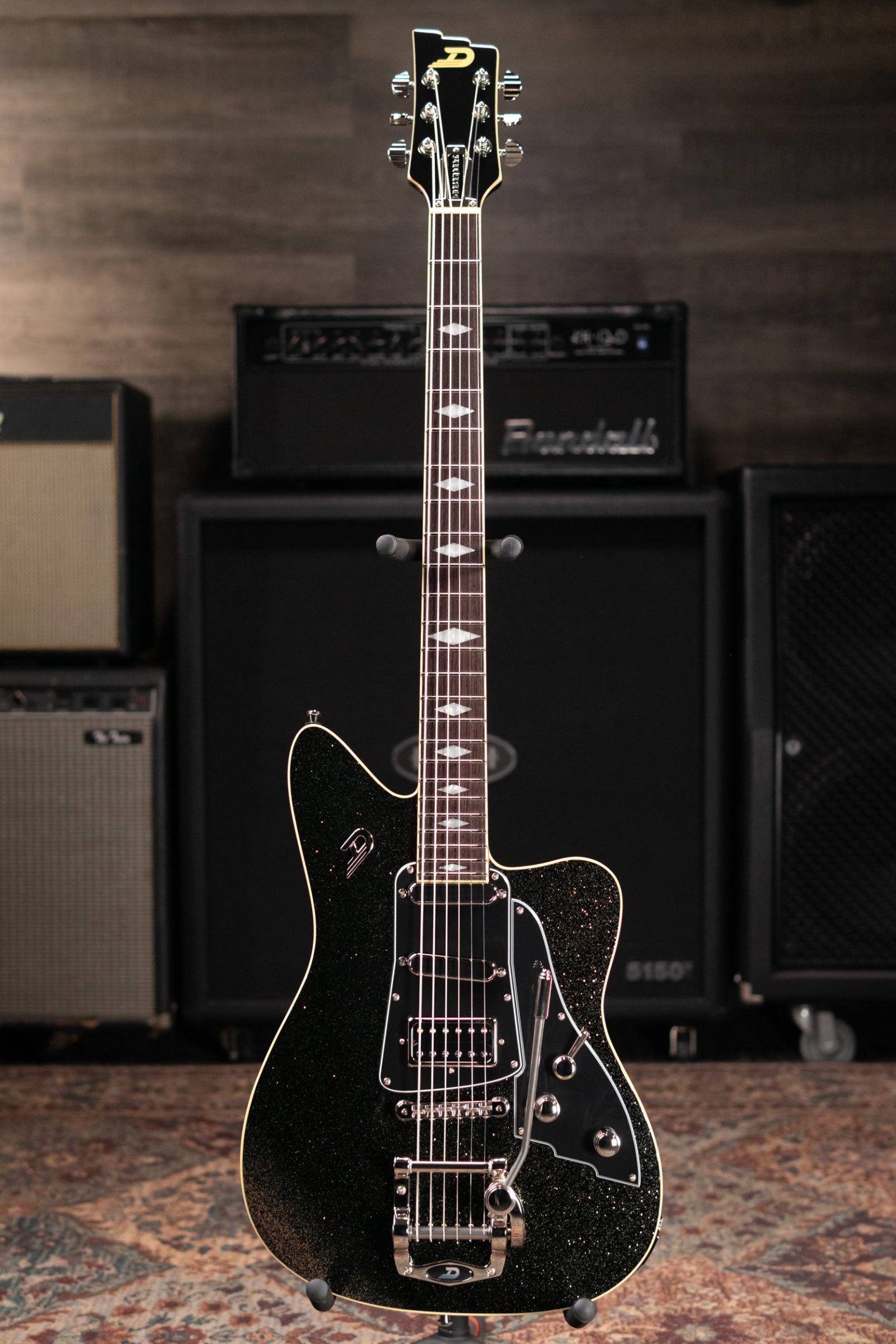 Duesenberg Paloma Baritone Electric Guitar - Black Sparkle with Gig Bag