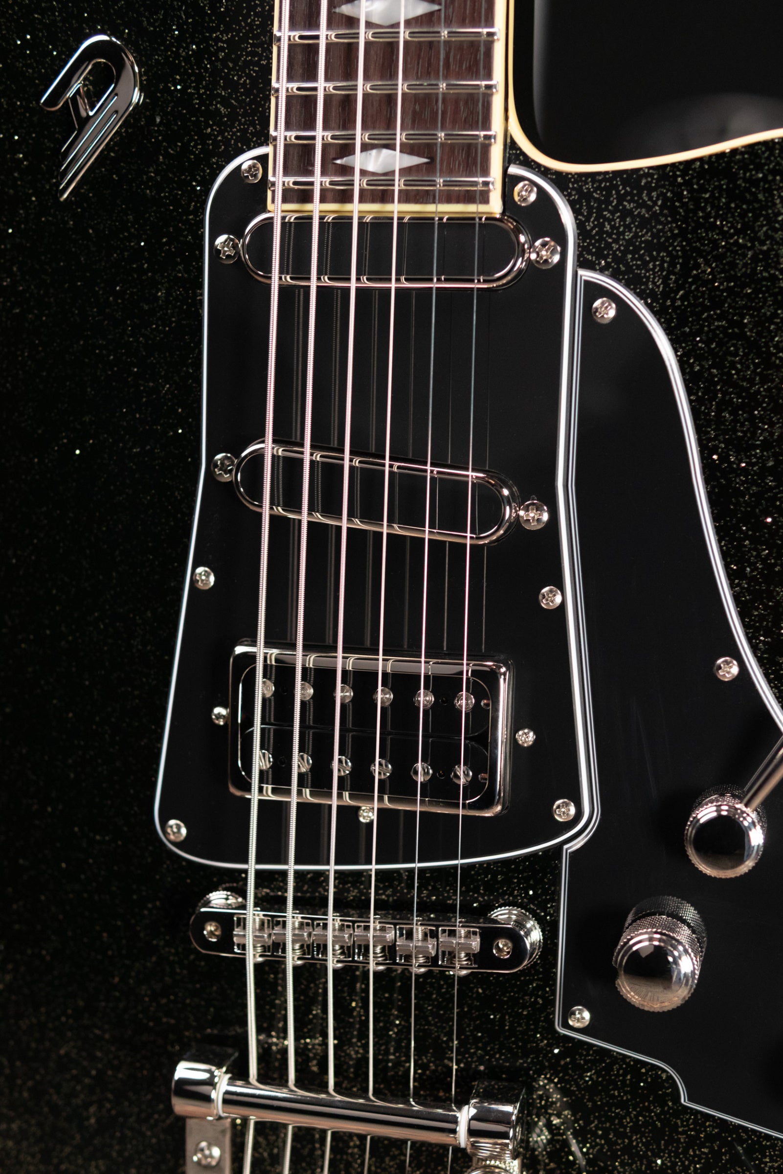 Duesenberg Paloma Baritone Electric Guitar - Black Sparkle with Gig Bag