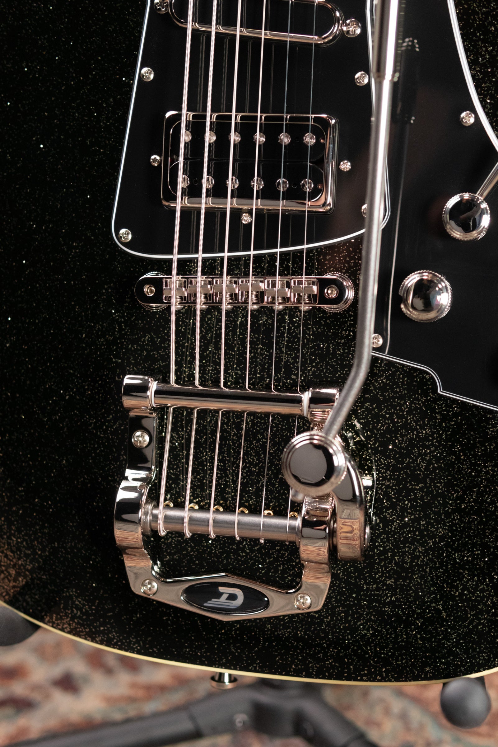 Duesenberg Paloma Baritone Electric Guitar - Black Sparkle with Gig Bag