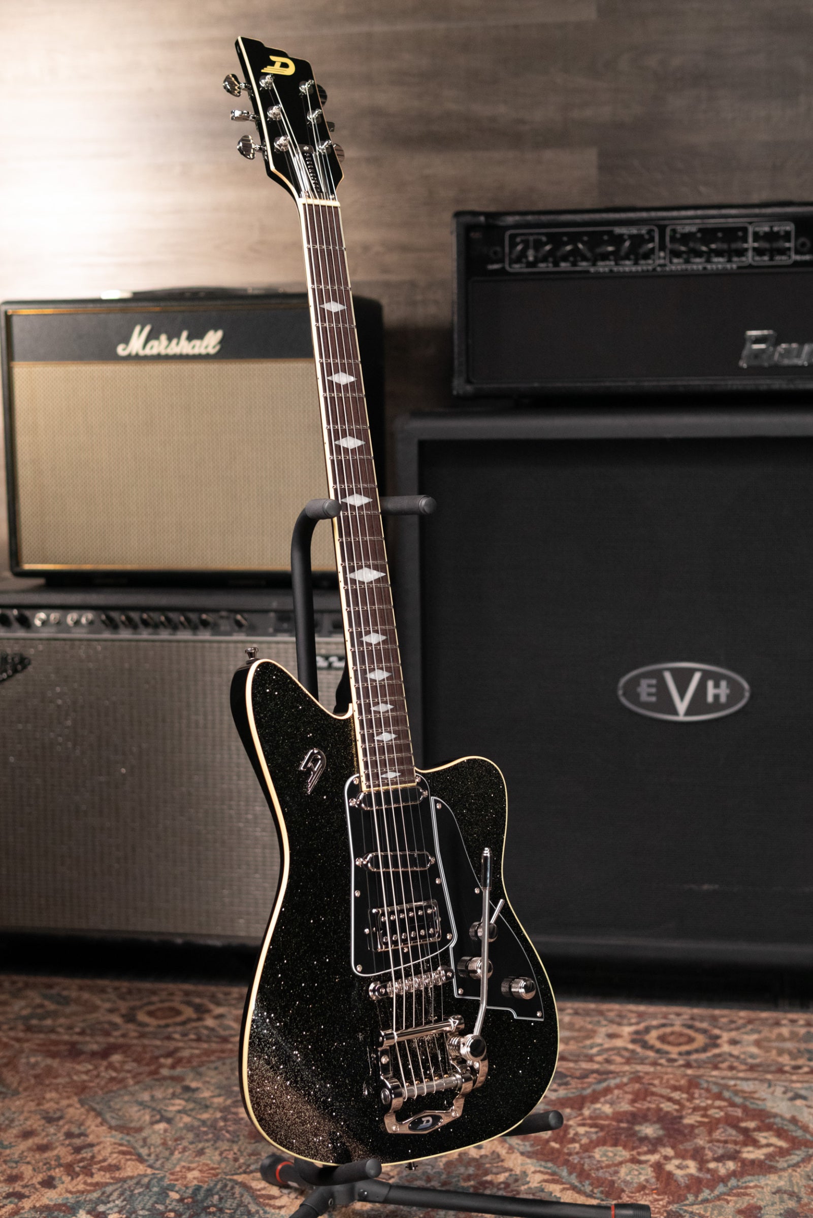 Duesenberg Paloma Baritone Electric Guitar - Black Sparkle with Gig Bag