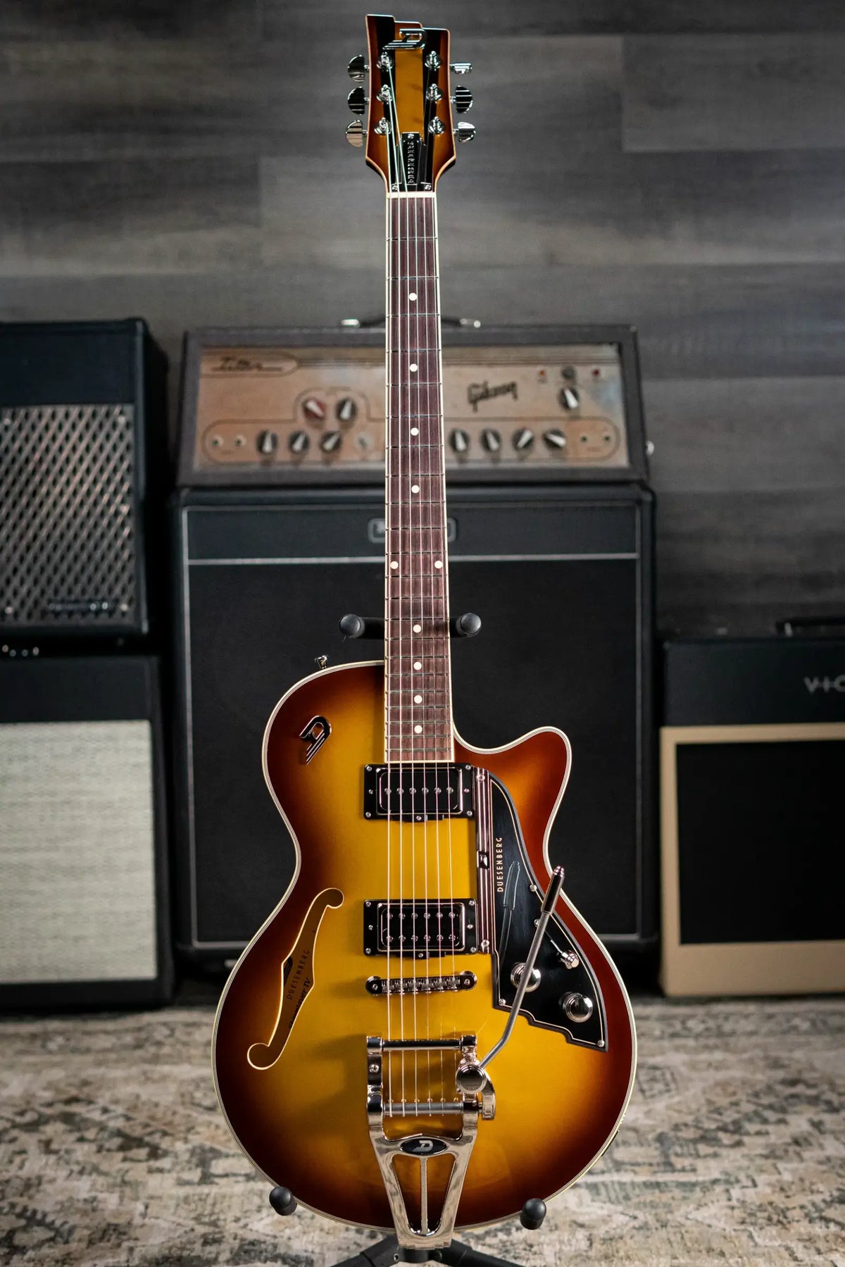 Duesenberg Starplayer TV Semi-Hollow Electric Guitar - Gold Burst with Hardshell Case