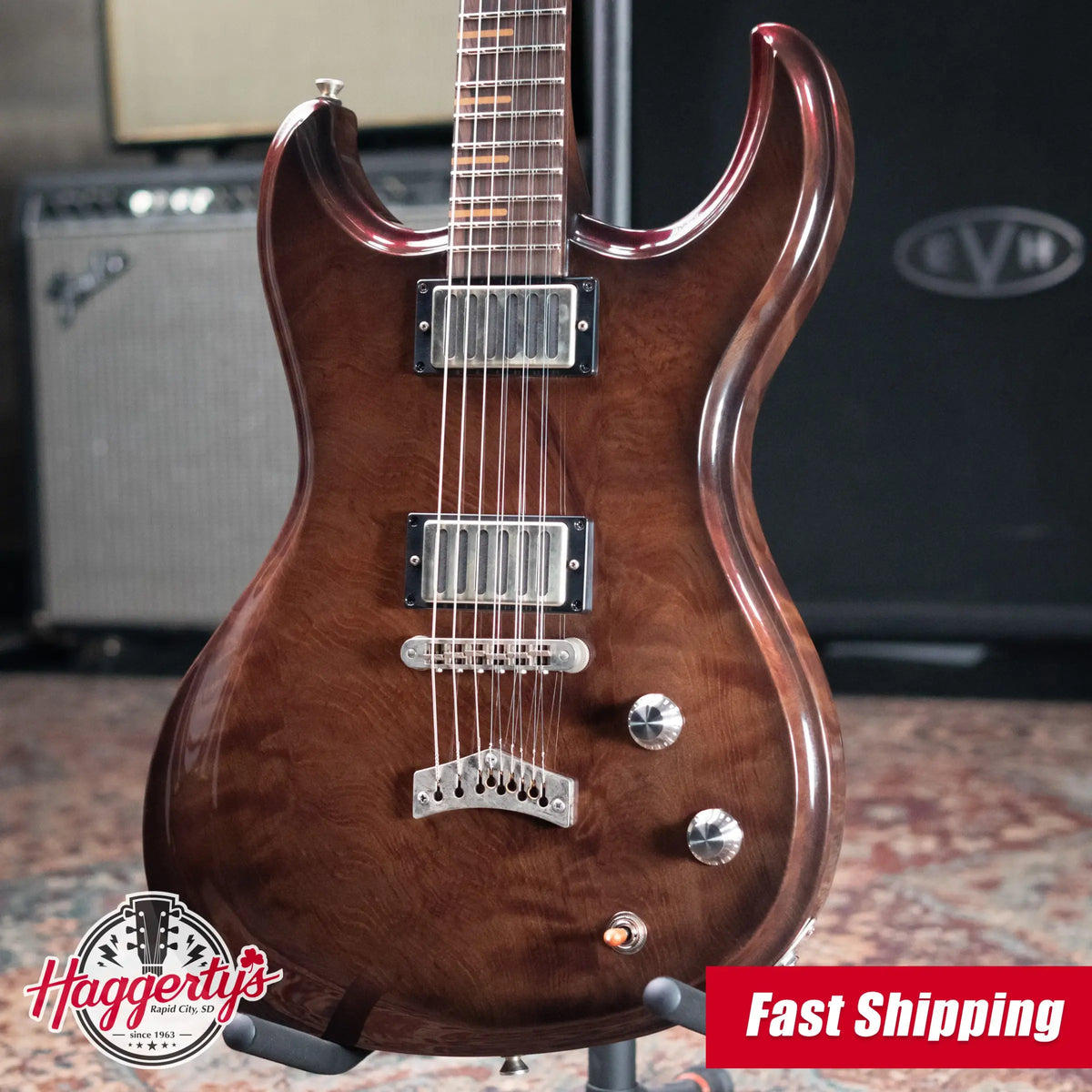 Dunable Custom Gnarwhal 9-String 1-Piece Curly Redwood Electric Guitar - Charcoal/Red Shift with Hardshell Case