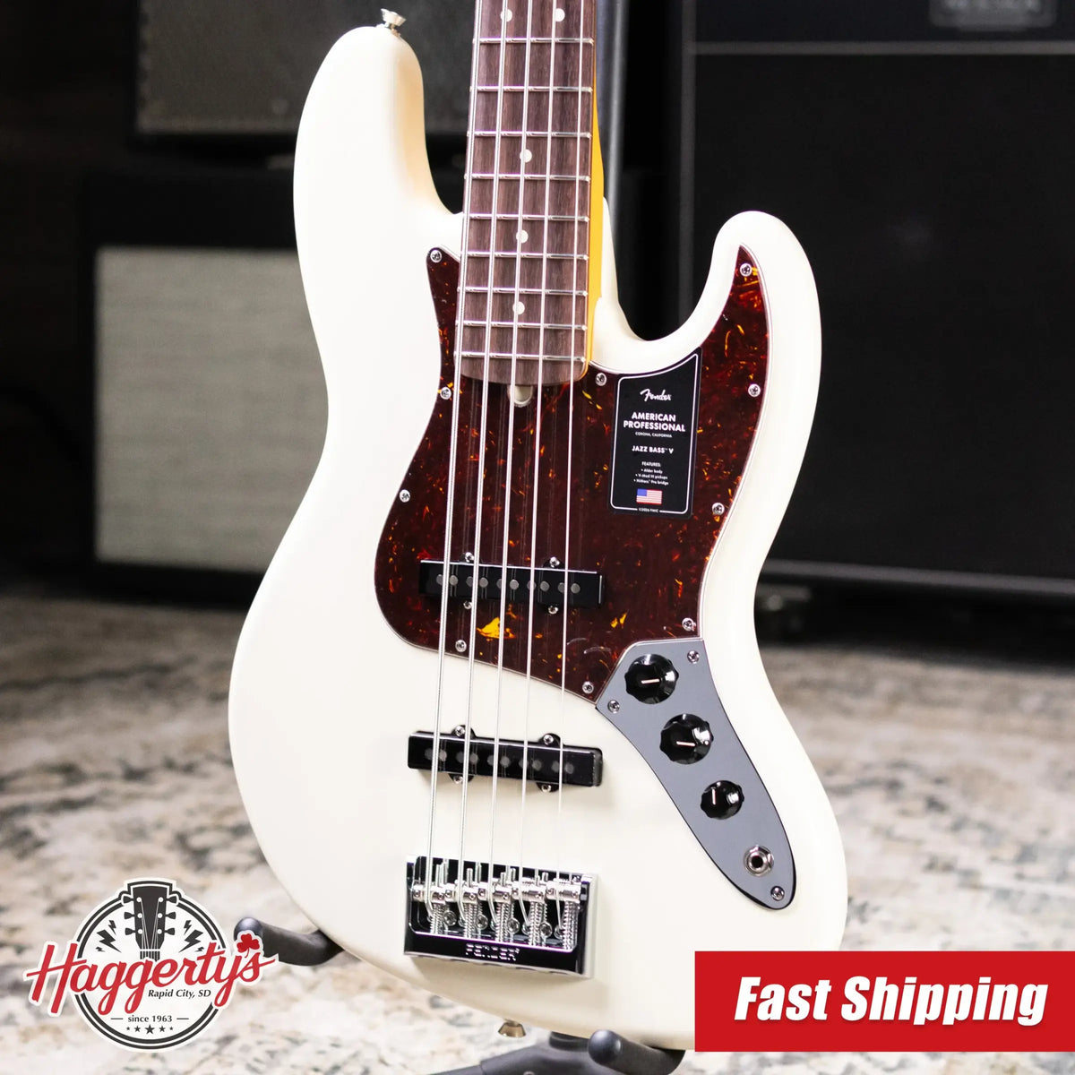 Fender American Professional Jazz Bass V - Olympic White with Hardshell Case