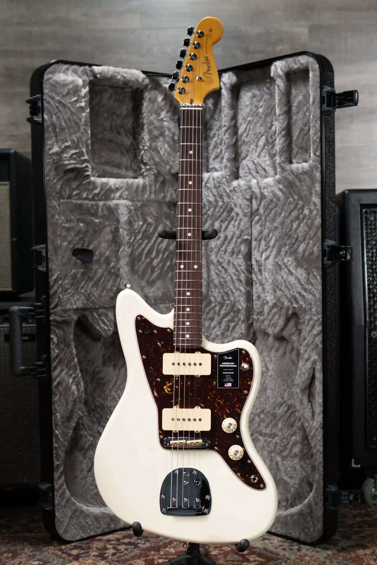 Fender American Professional Jazzmaster Electric Guitar - Olympic White with Hardshell Case