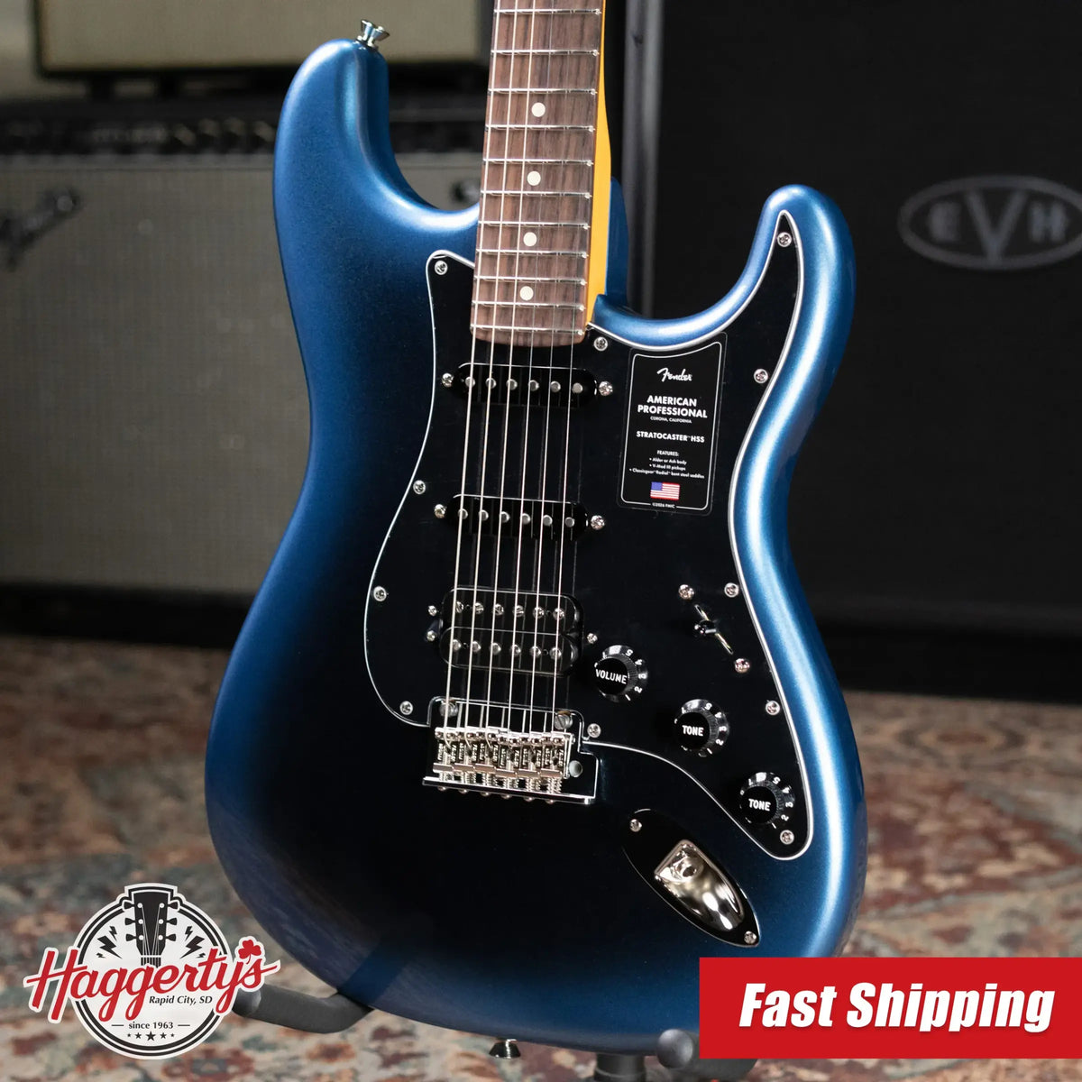 Fender American Professional Stratocaster HSS Electric Guitar - Dark Night with Hardshell Case