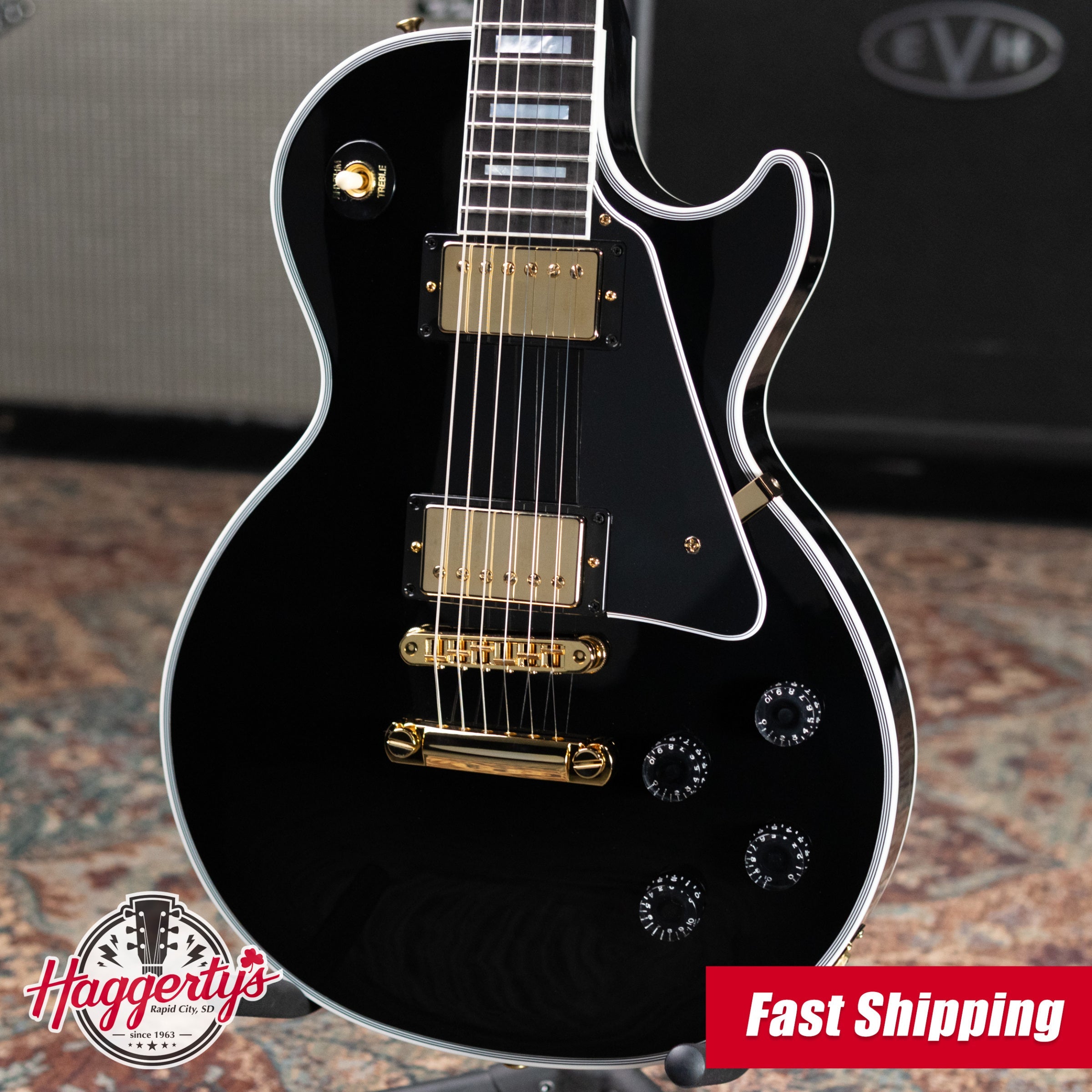 Gibson Custom Shop Les Paul Custom 25-1/2" Scale Electric Guitar - Ebony with Hardshell Case