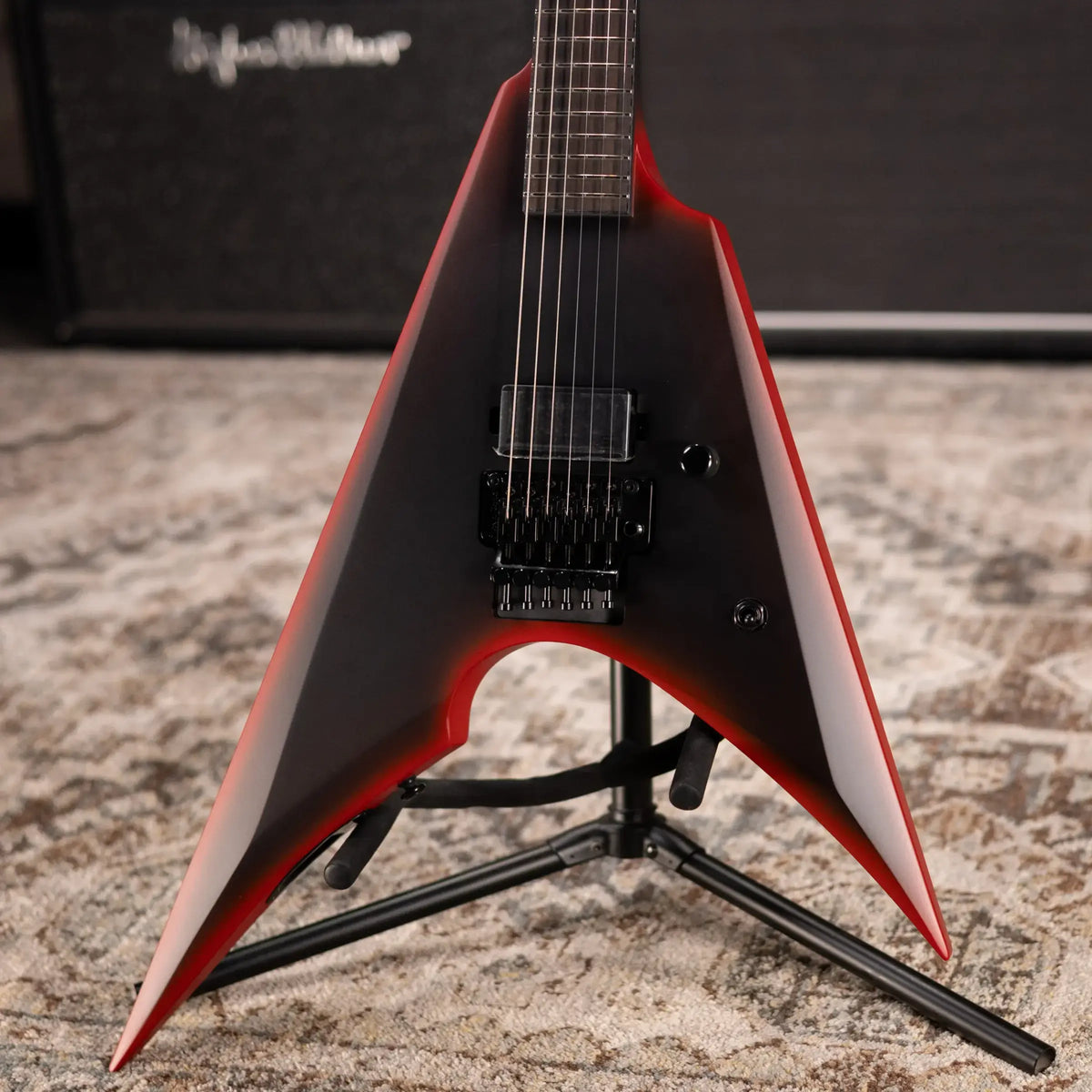 ESP LTD Black Metal Arrow Electric Guitar - Black Red Burst Satin