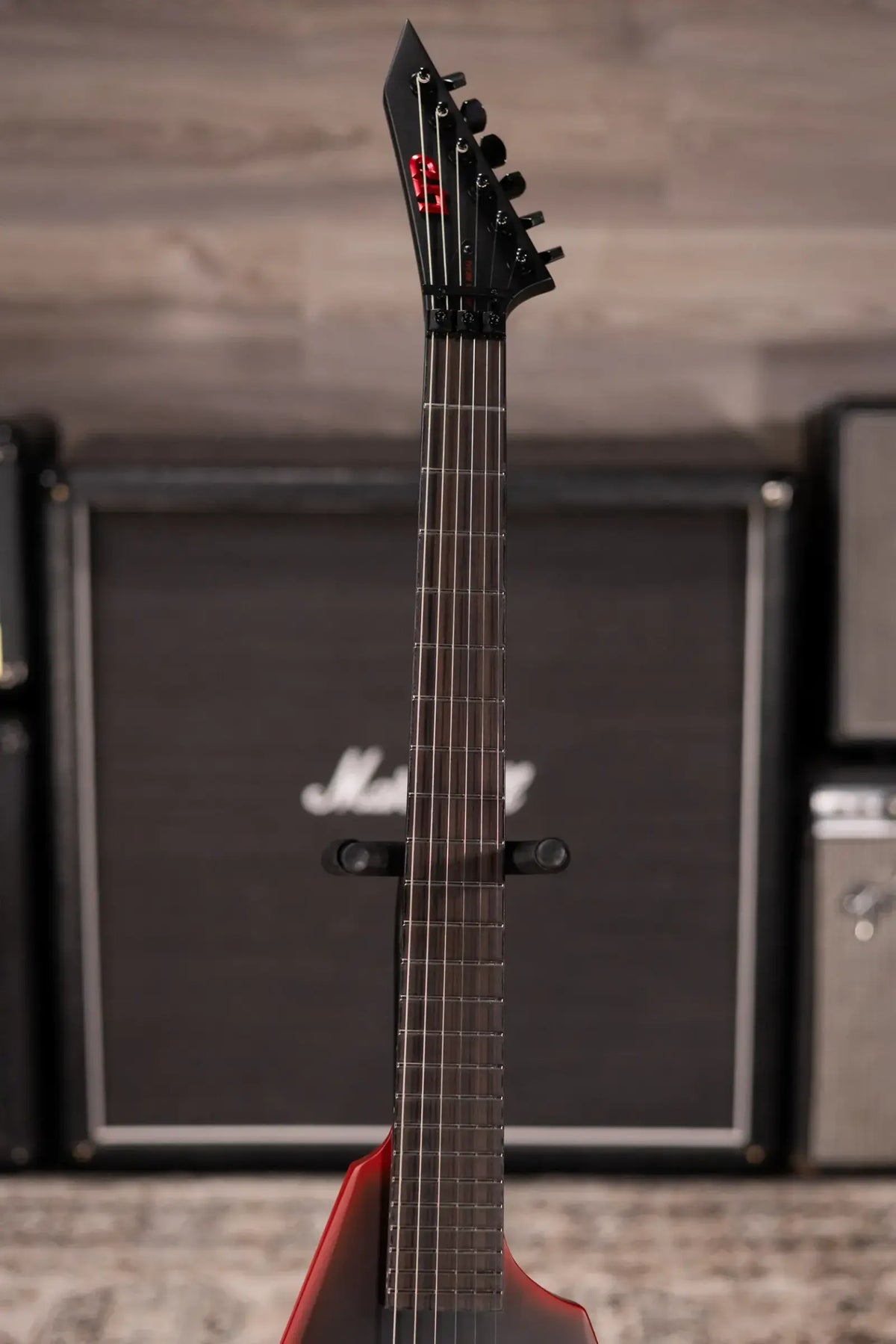 ESP LTD Black Metal Arrow Electric Guitar - Black Red Burst Satin