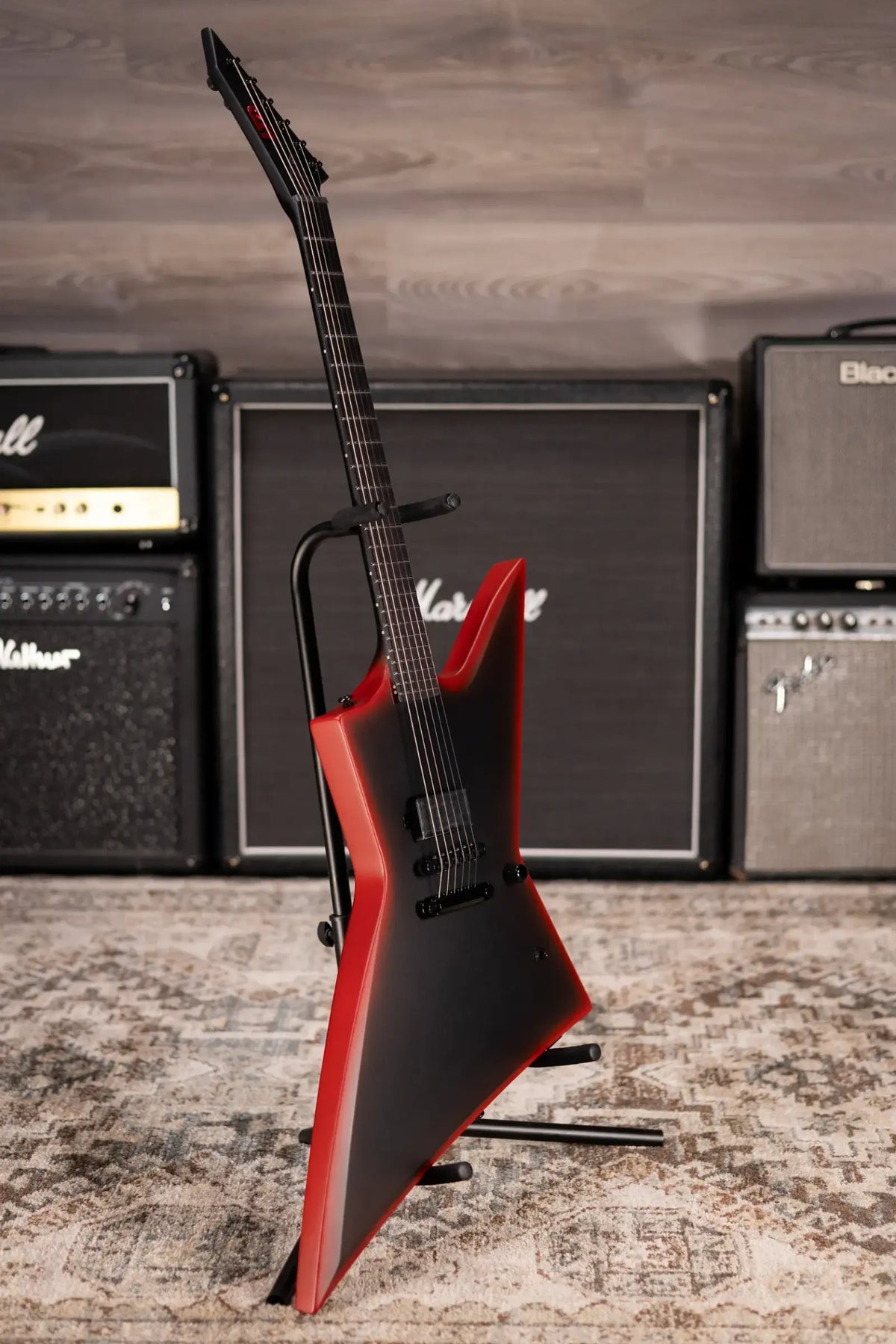 ESP LTD Black Metal EXL Electric Guitar - Black Red Burst Satin