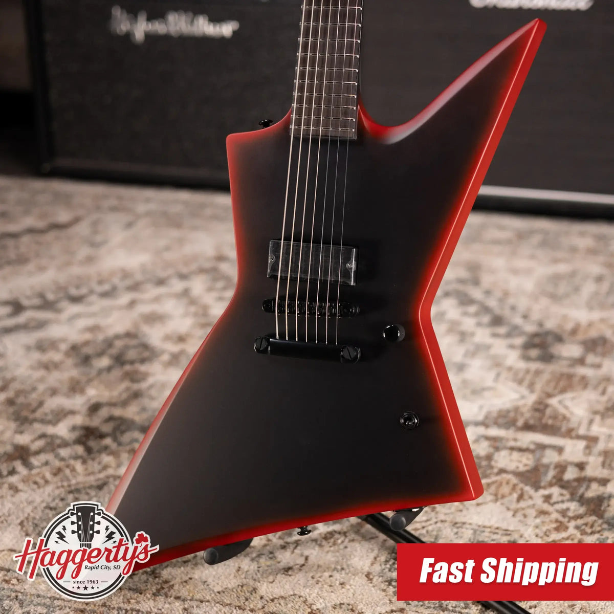 ESP LTD EXL-7 Baritone 7-String Black Metal Electric Guitar - Black Red Burst Satin