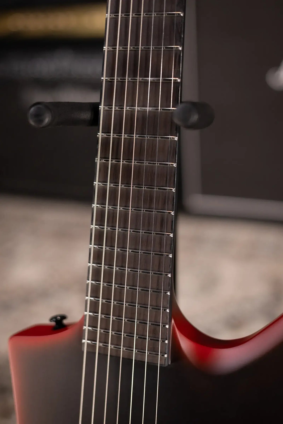 ESP LTD EXL-7 Baritone 7-String Black Metal Electric Guitar - Black Red Burst Satin