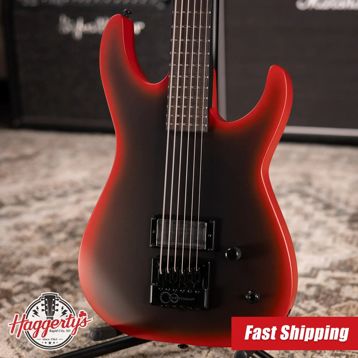 ESP LTD M-6 Evertune 30" Black Metal Electric Guitar - Black Red Burst Satin