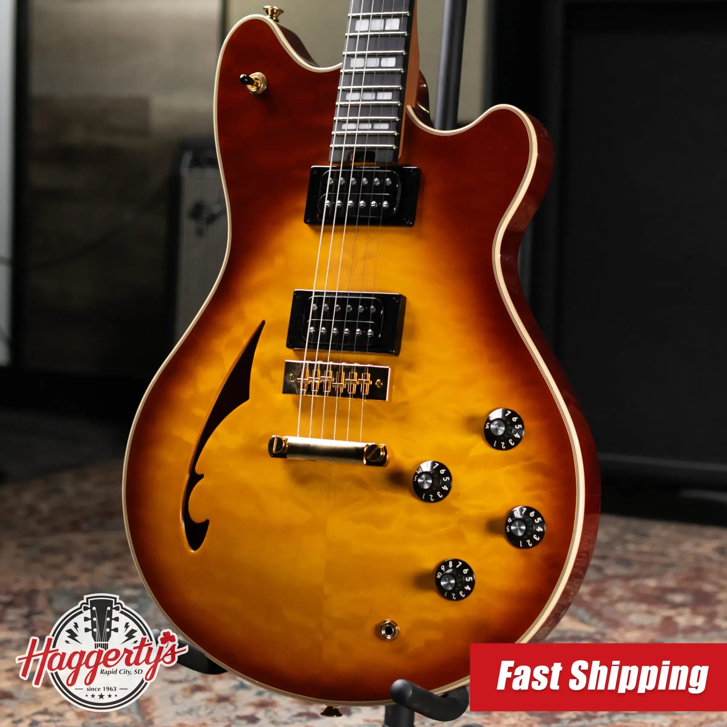 EVH SA-126 Special QM Semi-Hollow Electric Guitar - Tobacco Sunburst with Hardshell Case - Used
