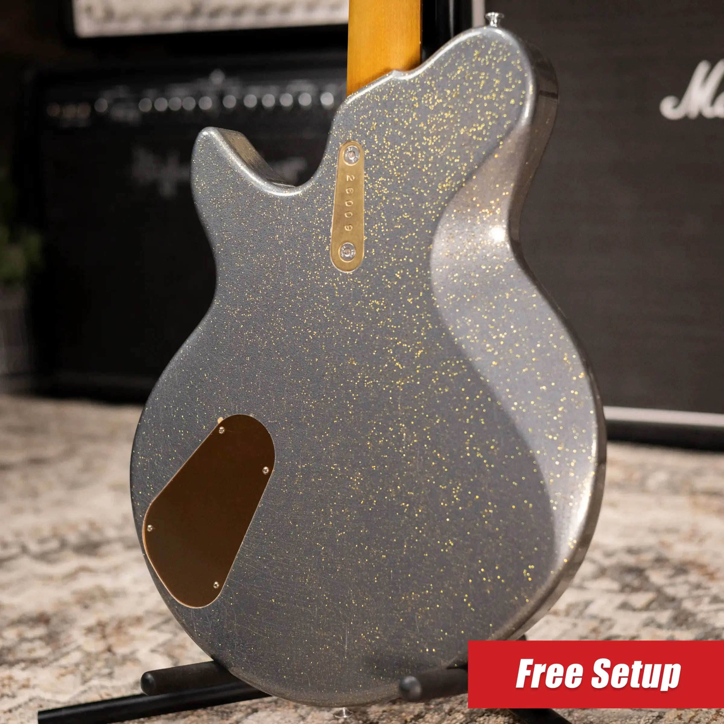 Eastman Kauffmann Series Offset Deluxe - Made in Holland - Light Relic Electric Guitar - Charcoal Sparkle with Structured Gig Bag
