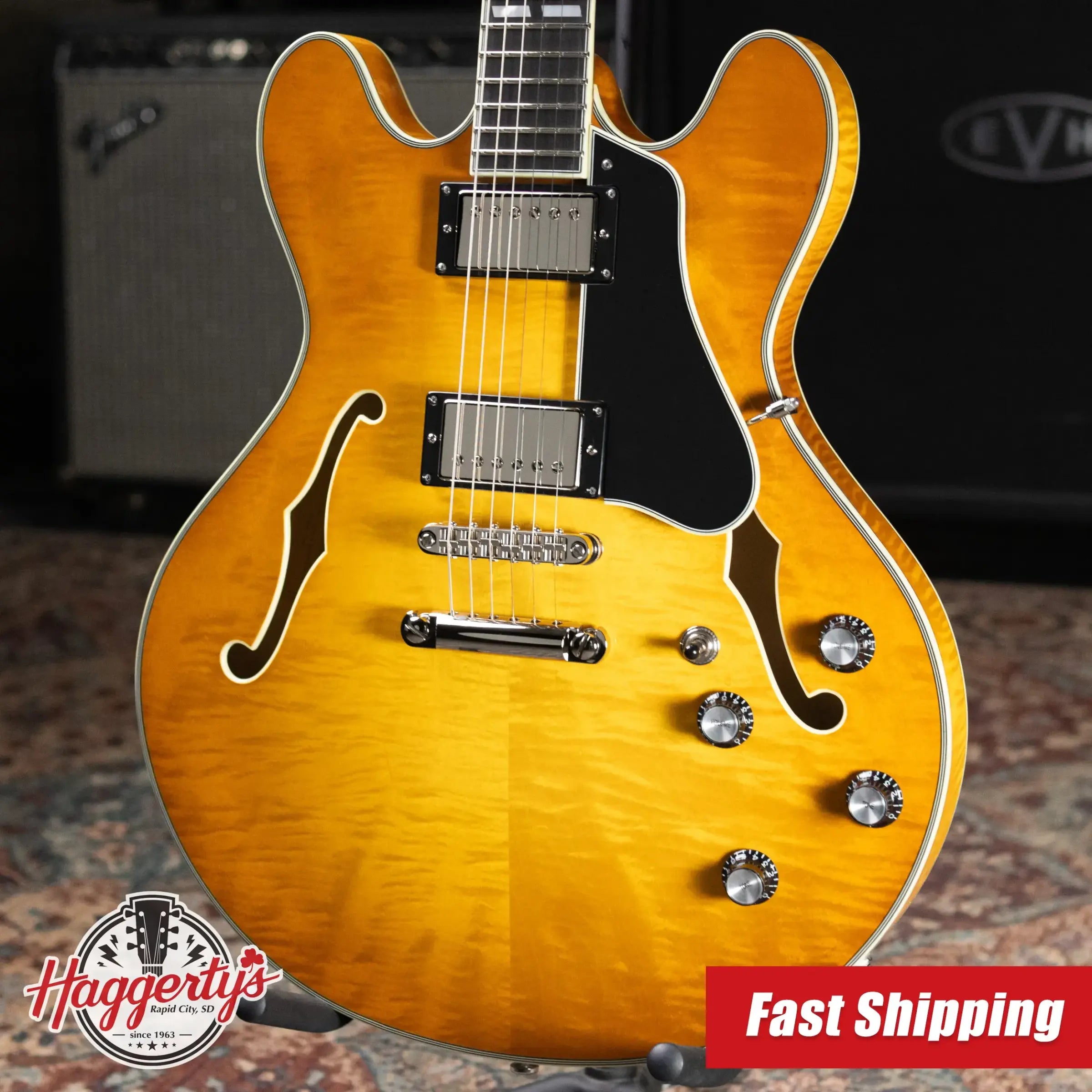 Eastman T486-GB 16" Thinline Electric Guitar - Goldburst with Hardshell Case