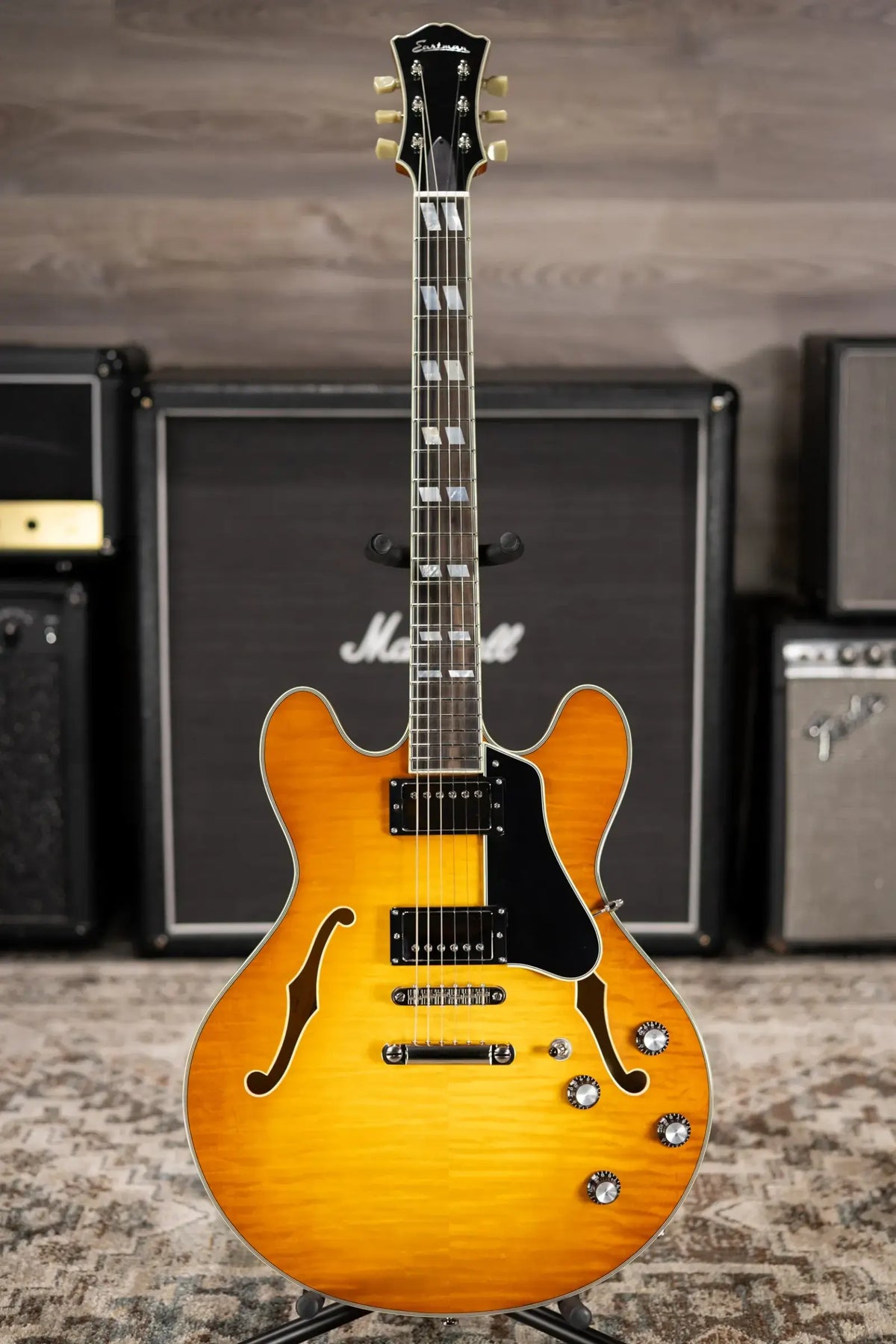 Eastman T486-GB 16" Thinline Electric Guitar - Goldburst with Hardshell Case