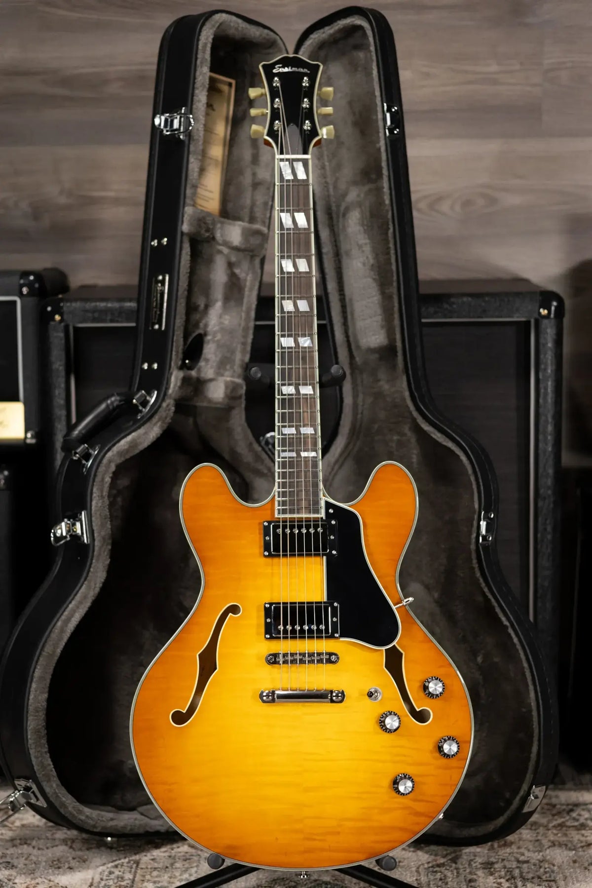 Eastman T486-GB 16" Thinline Electric Guitar - Goldburst with Hardshell Case