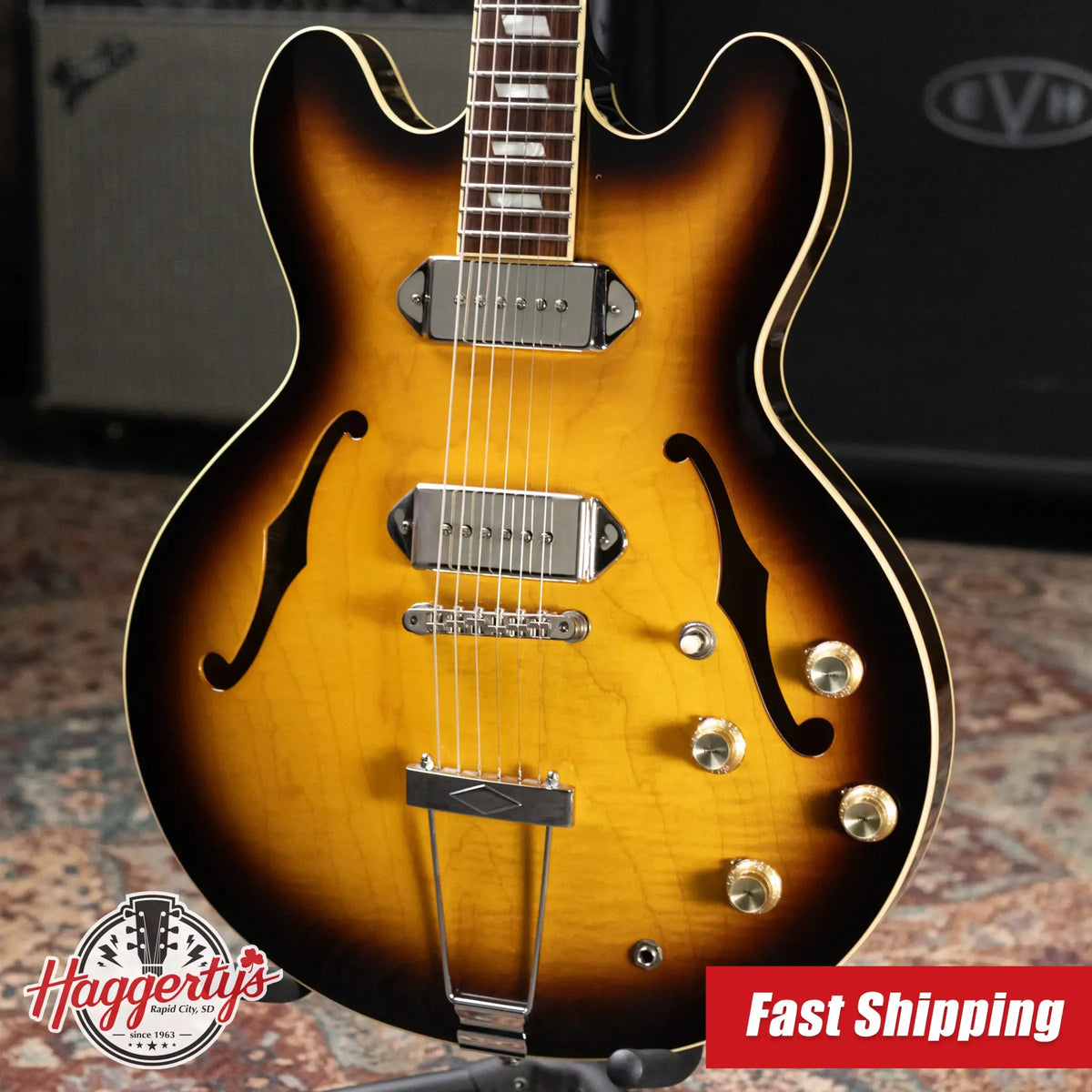 Epiphone Elitist 1965 Casino Hollow Body Electric Guitar - Vintage Sunburst with Hardshell Case - Used