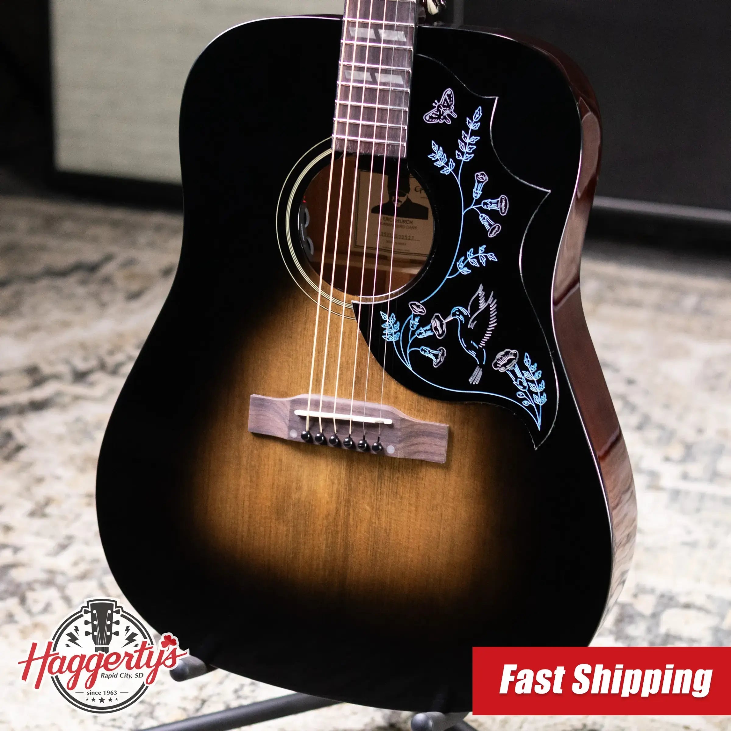 Epiphone Eric Church Signature Hummingbird Dark Studio Acoustic/Electric Guitar - Cobra Burst with Hardshell Case