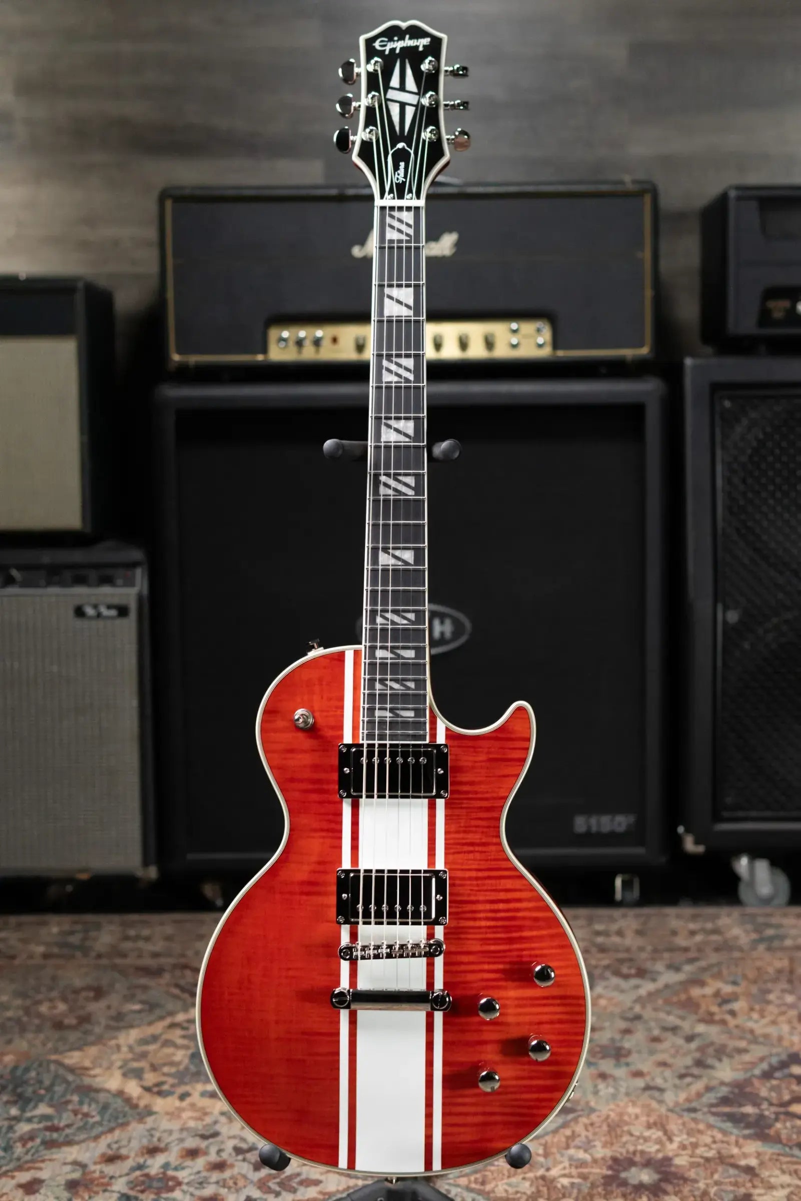Epiphone Futura Les Paul Custom AAAA Figured Electric Guitar - Rally Red with Gig Bag