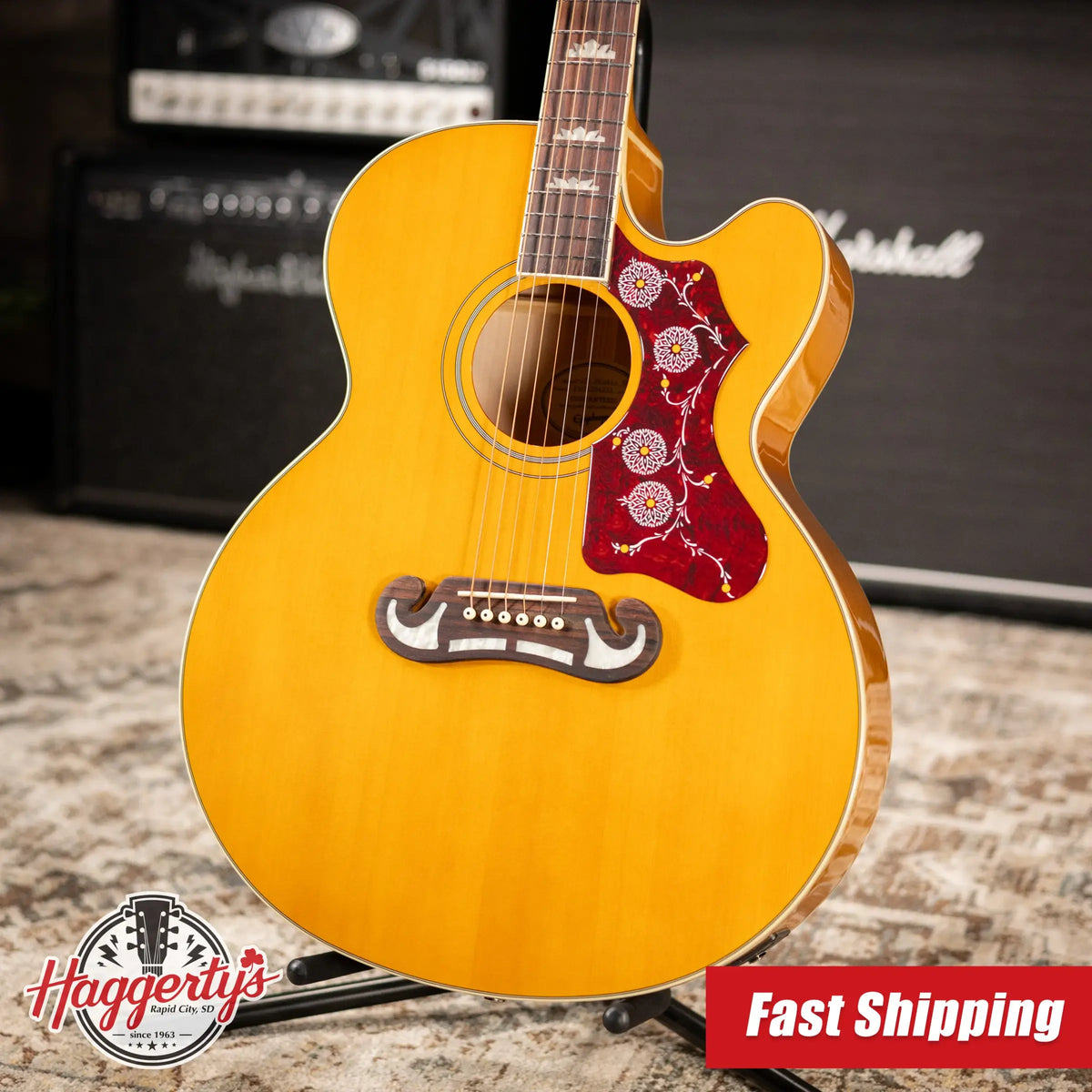 Epiphone J-200 Studio EC Acoustic/Electric Guitar - Antique Natural with Gig Bag - Demo