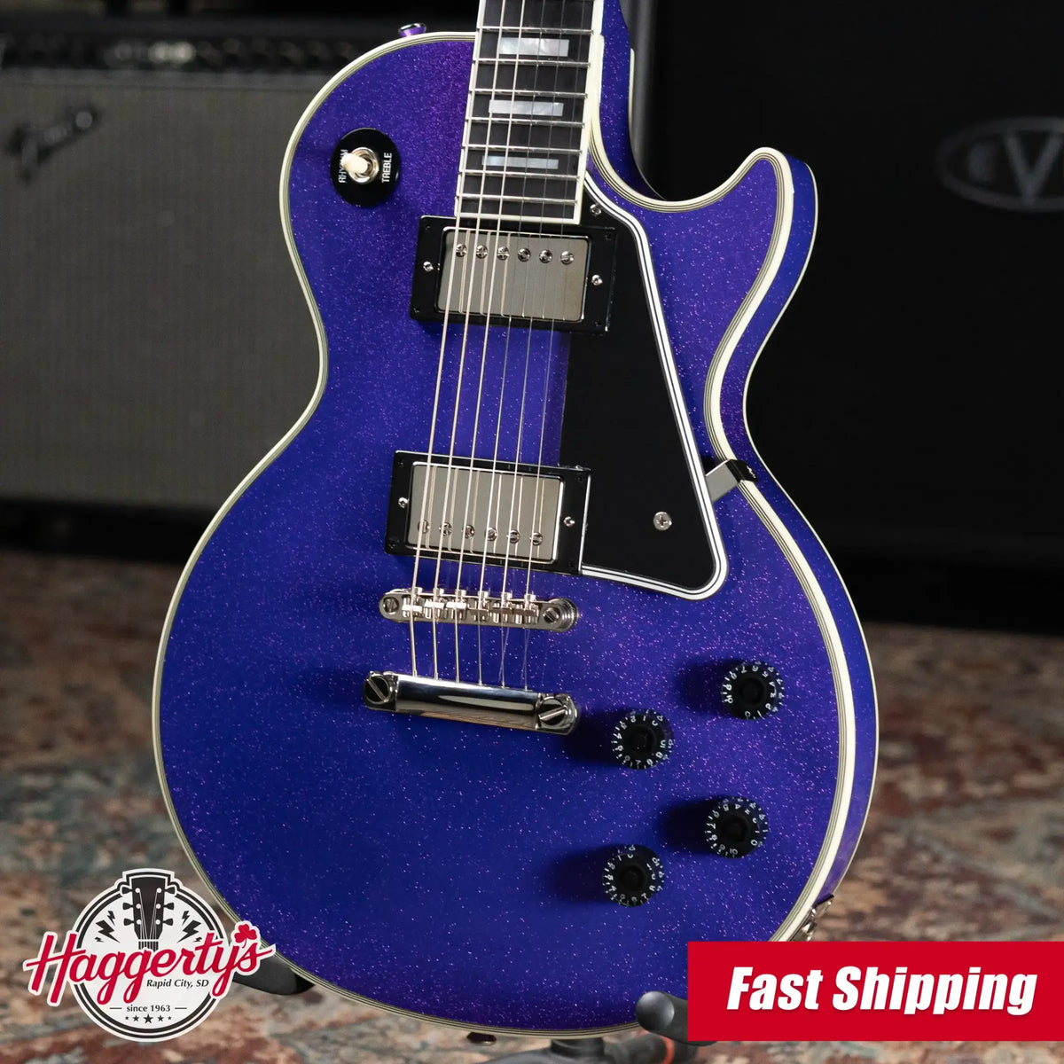 Epiphone Les Paul Custom Electric Guitar - Amethyst Sparkle with Hardshell Case