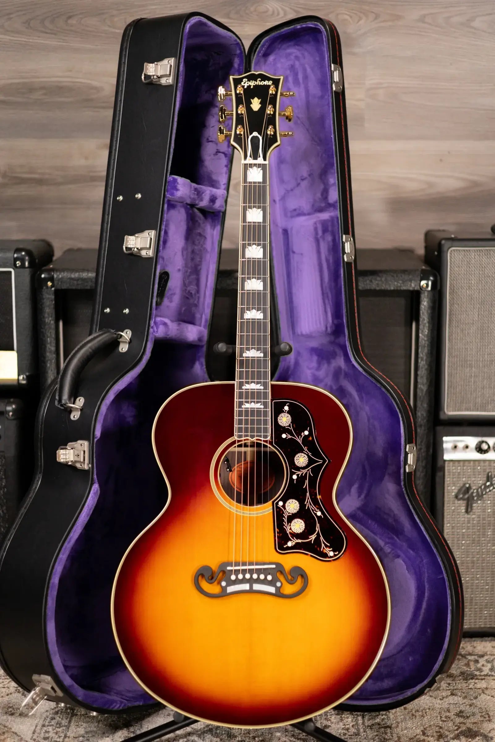 Epiphone Pre-War SJ-200 Rosewood Reissue Acoustic/Electric Guitar - Vintage Sunburst with Hardshell Case