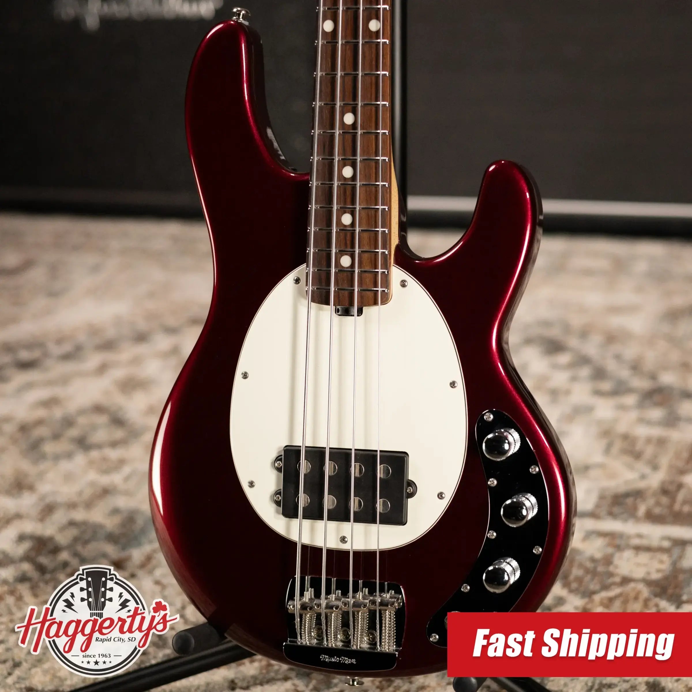 Ernie Ball Music Man StingRay Short Scale Bass Guitar - Raspberry Pearl with Hardshell Case - Used
