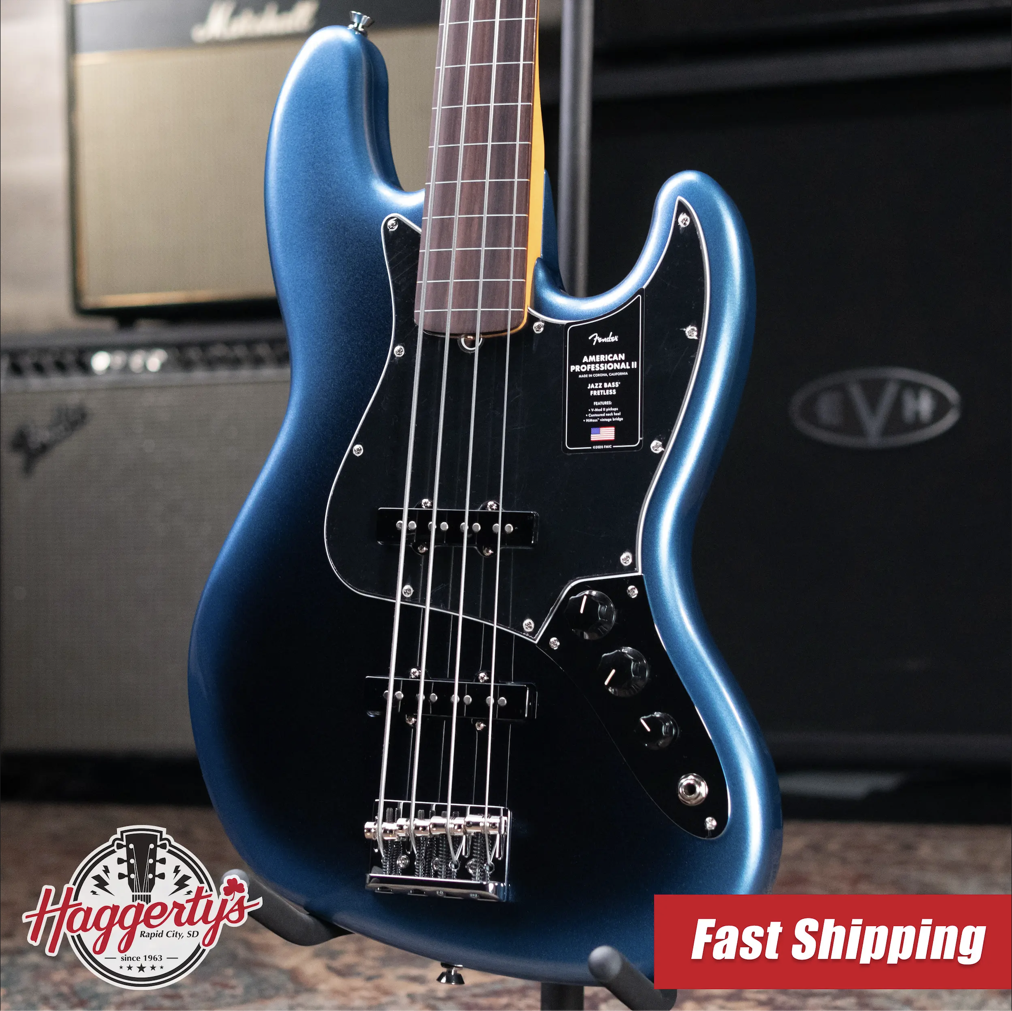 Fender American Professional II Jazz Bass Fretless - Dark Night with Hardshell Case