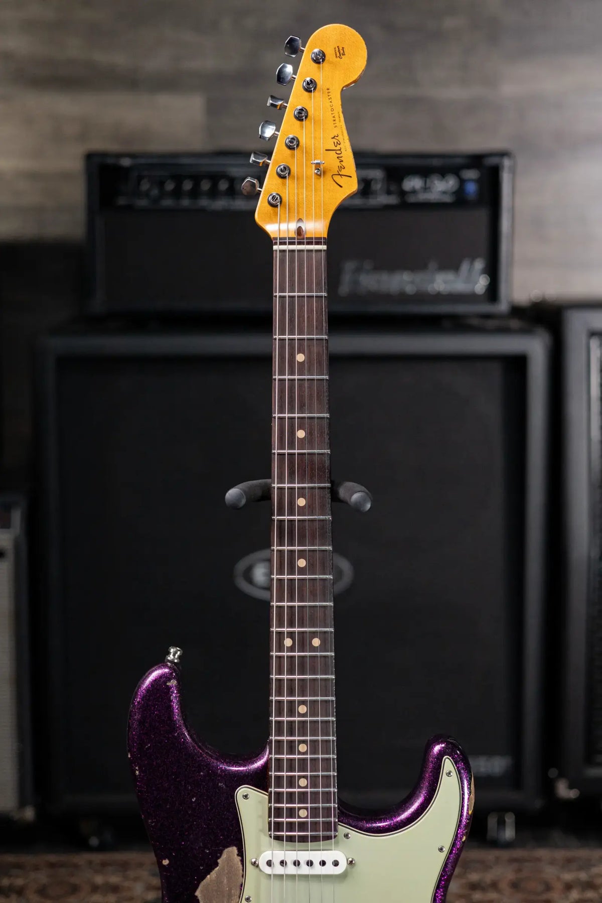 Fender Custom Shop LR25-CUST DLX HBS-1 Heavy Relic Stratocaster Electric Guitar - Magenta Sparkle over 3-Tone Sunburst with Hardshell Case