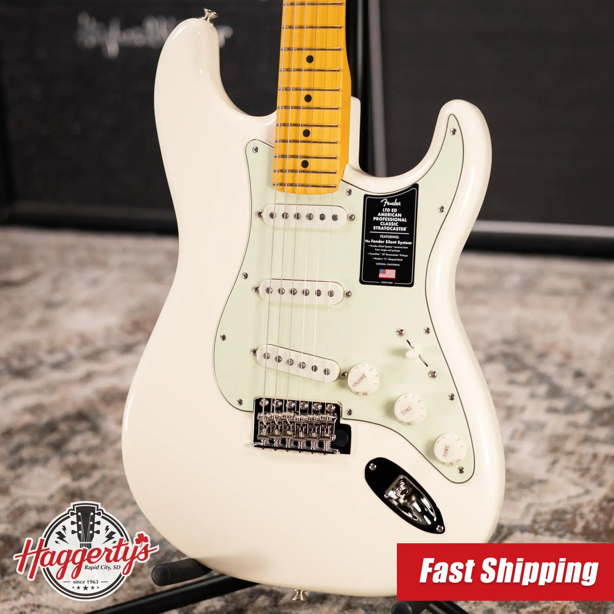 Fender Limited Edition American Professional Classic Stratocaster Electric Guitar - Featuring the Silent System - Olympic White with Gig Bag