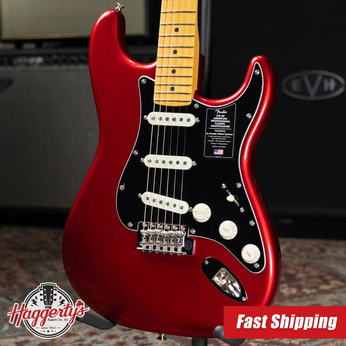 Fender Limited Edition American Professional Classic Stratocaster Electric Gutiar Featuring the Silent System - Candy Apple Red with Gig Bag