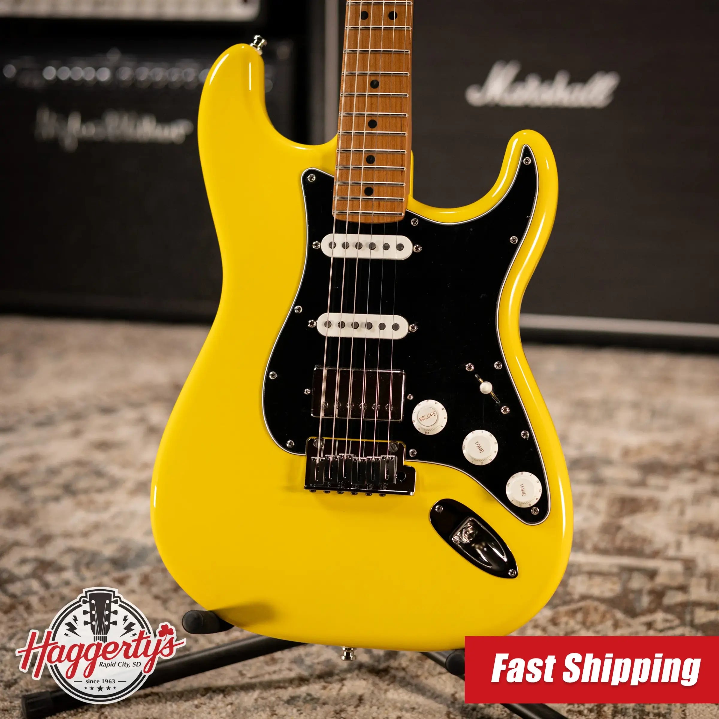 Fender Limited Edition American Ultra II HSS Stratocaster Electric Guitar - Graffiti Yellow with Hardshell Case