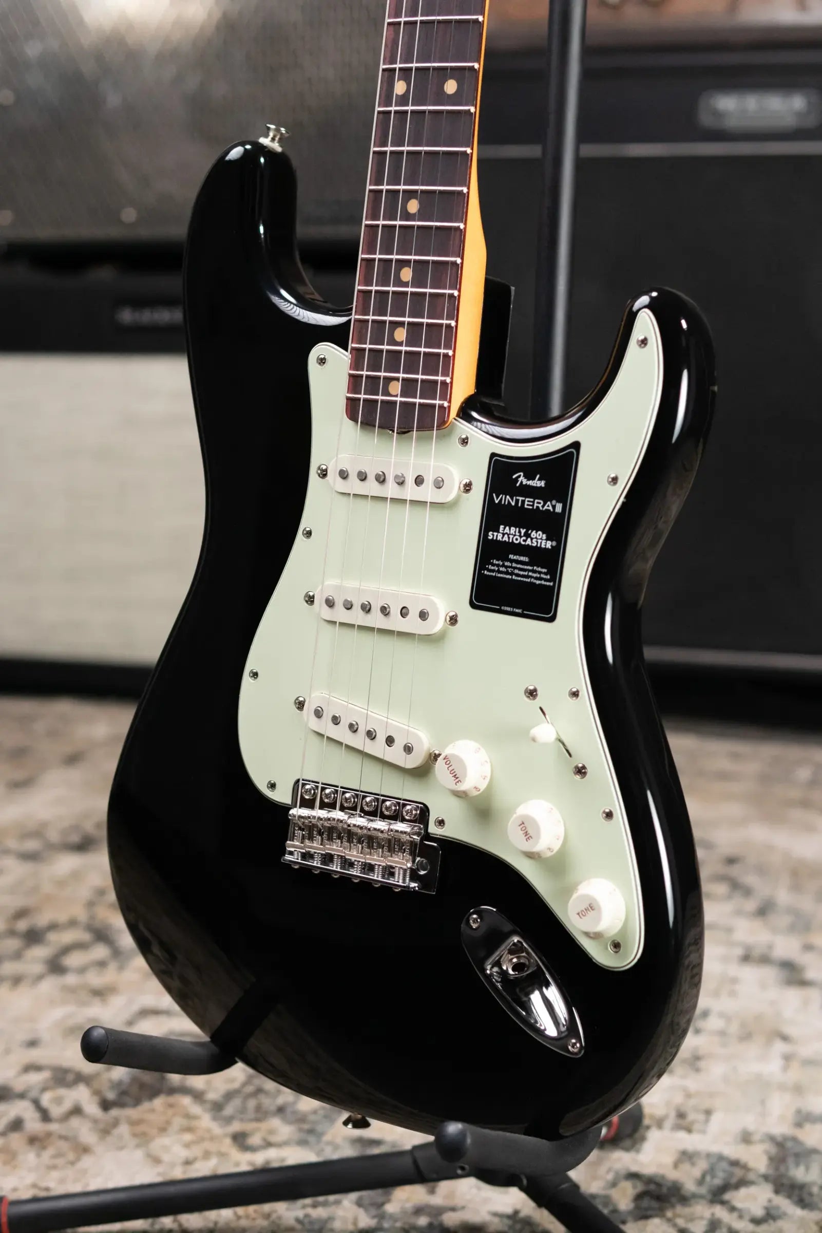Fender Vintera III Early '60s Stratocaster Electric Guitar - Black with Gig Bag