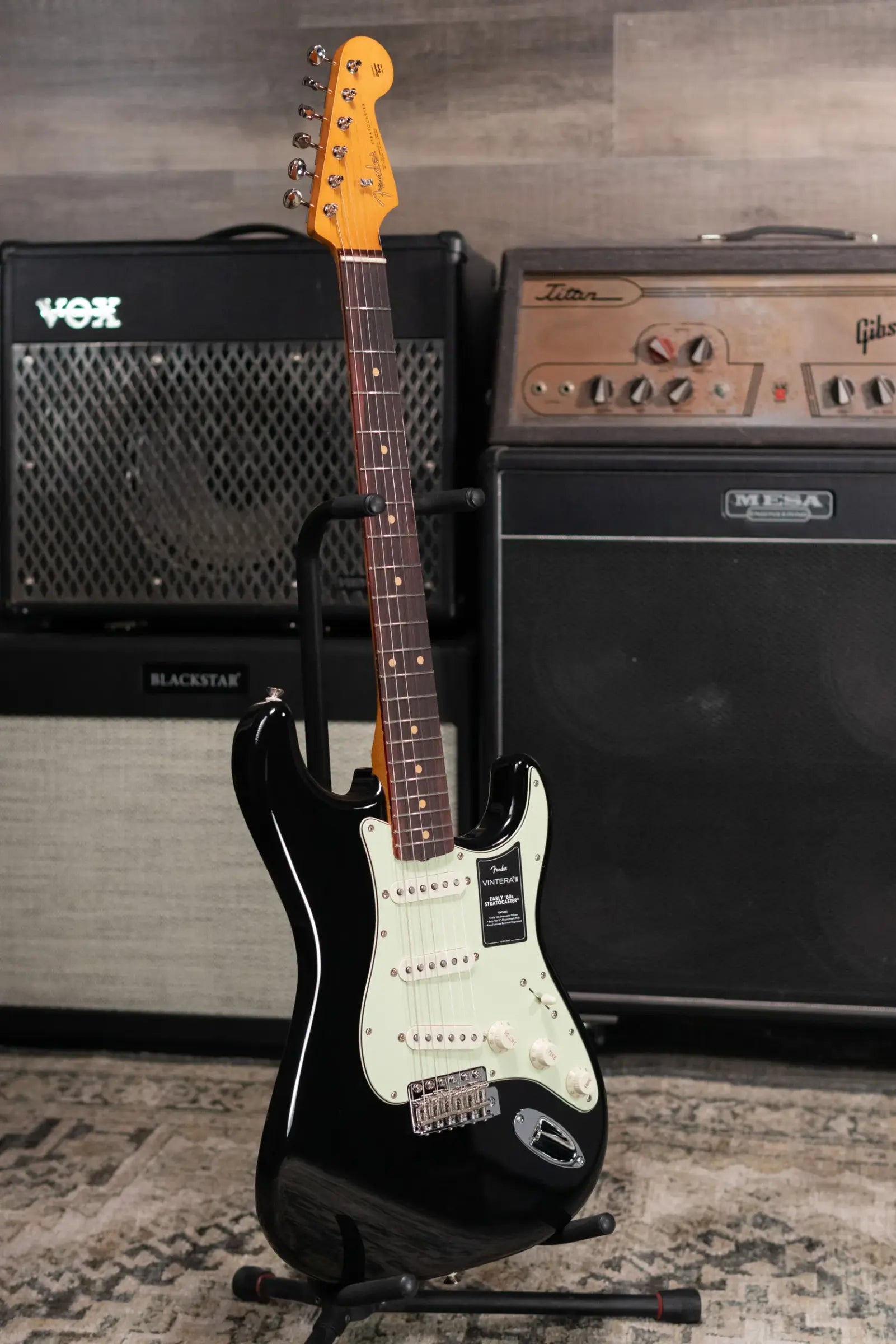 Fender Vintera III Early '60s Stratocaster Electric Guitar - Black with Gig Bag