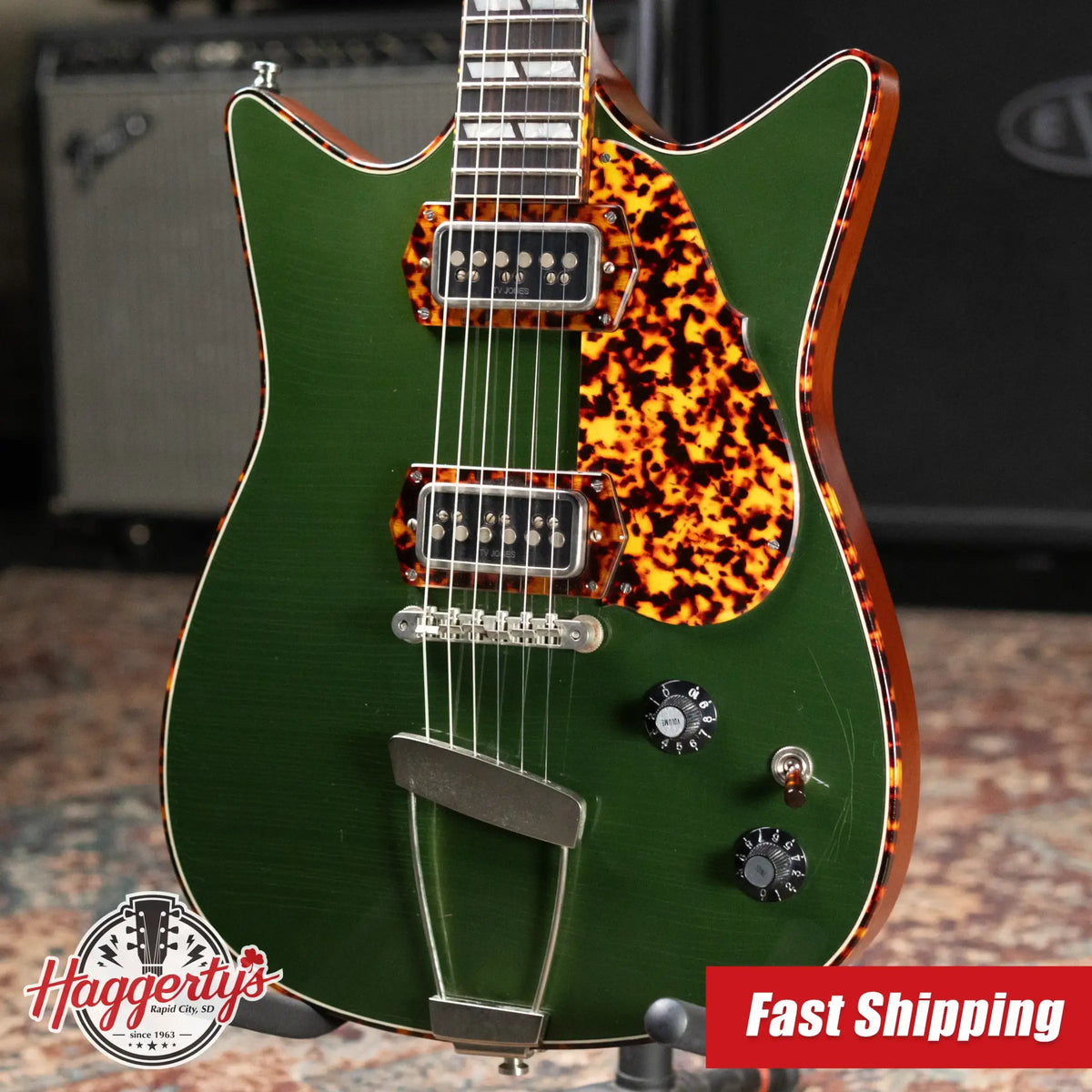 Frank Brothers Arcade Model Electric Guitar - Cadillac Green / Tortoise Shell with Hardshell Case - Used