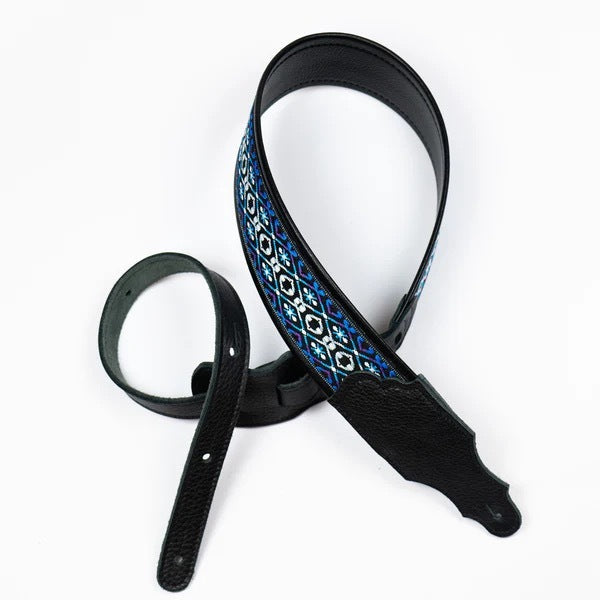 Franklin Straps 2.5" Retro Folk Deluxe Series - Blue Purple with Black Leather End Tabs