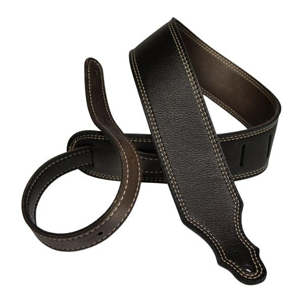 Franklin Straps 2.5" Reversible Glove Leather Guitar Strap - Black / Chocolate Reversible Leather with Natural Stitch