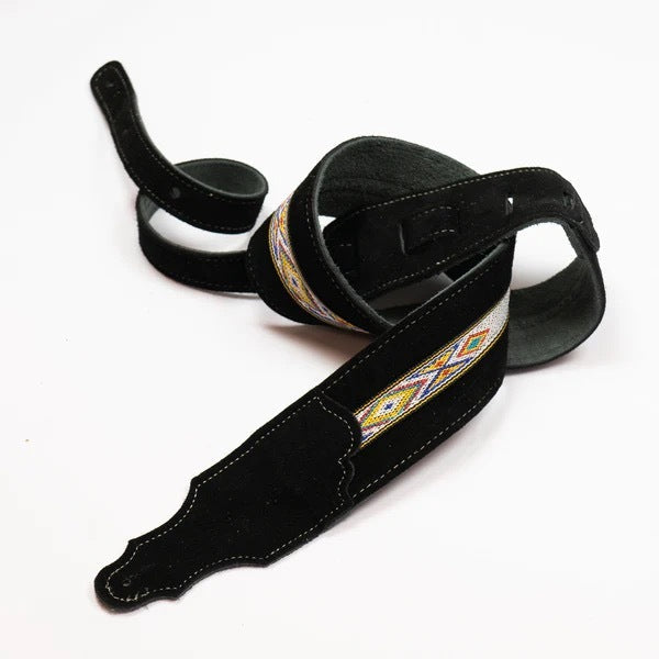 Franklin Straps 2.5" Southwest Suede Guitar Strap - Black Suede with Hitch Weave