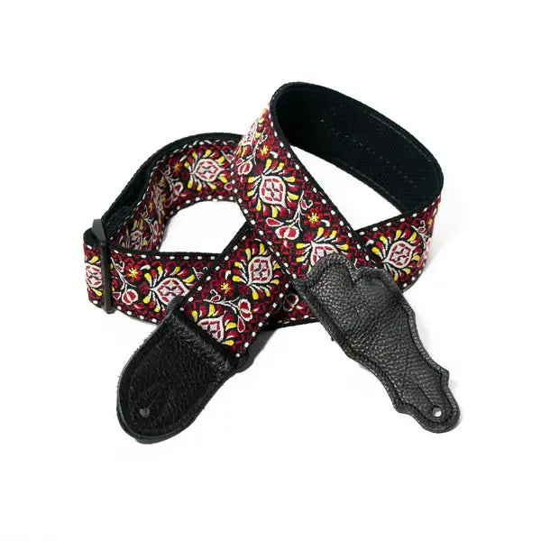 Franklin Straps 2" Red Retro Folk Weave Guitar Strap - Black Leather End Tab