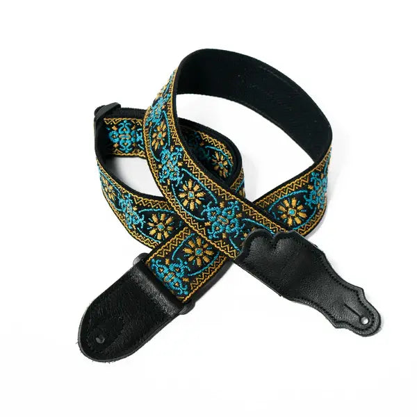 Franklin Straps 2" Turquoise Retro Folk Weave Guitar Strap - Leather End Tab