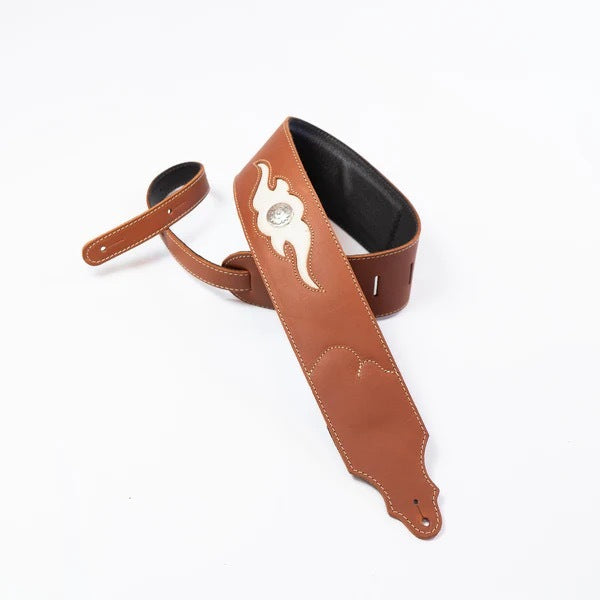 Franklin Straps 3" Sculpted Ball Glove Leather Series Guitar Strap - Cognac Ball Glove Leather / Cream Leather Insert / Concho