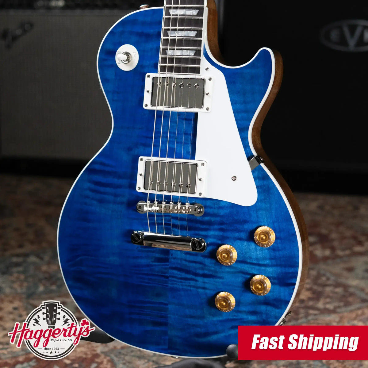Gibson Custom Les Paul Standard Electric Guitar - Trans Blue with Hardshell Case