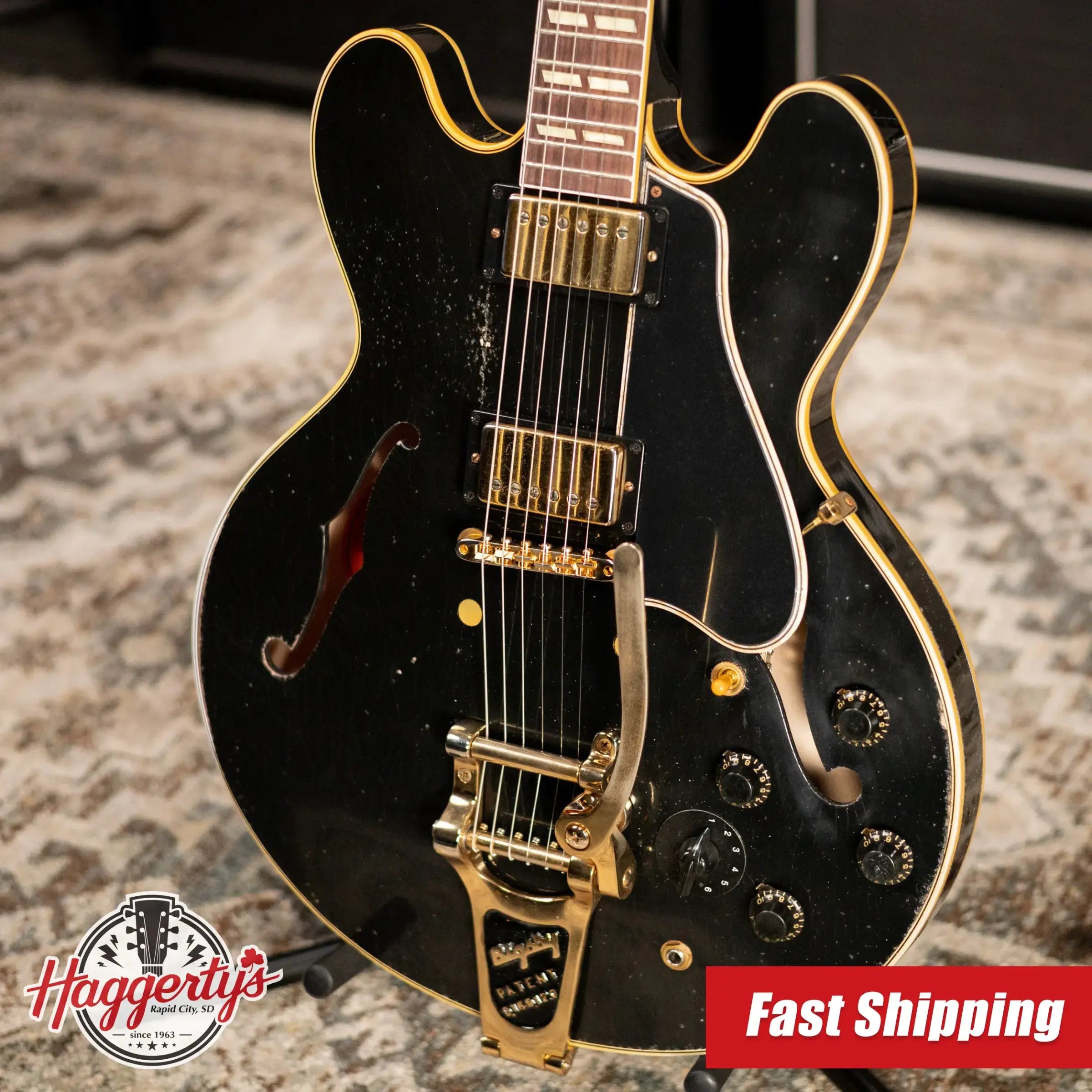 Gibson Custom Shop Limited Edition 1959 ES-345 Varitone Bigsby Reissue Murphy Lab Semi-Hollow Electric Guitar - Ebony Heavy Aged with Hardshell Case
