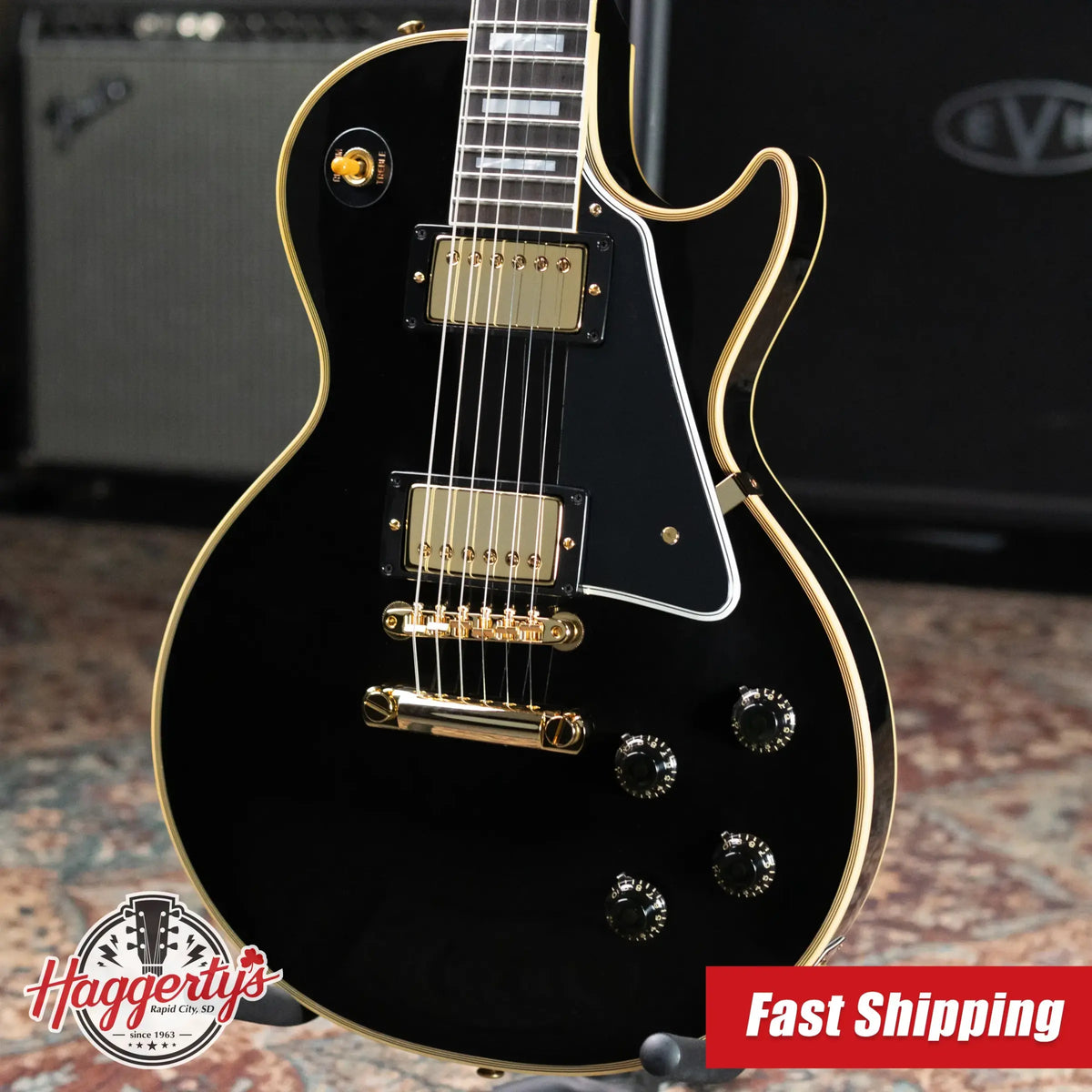 Gibson Custom Shop Made 2 Measure 1957 Les Paul Custom VOS Electric Guitar - Ebony with Hardshell Case