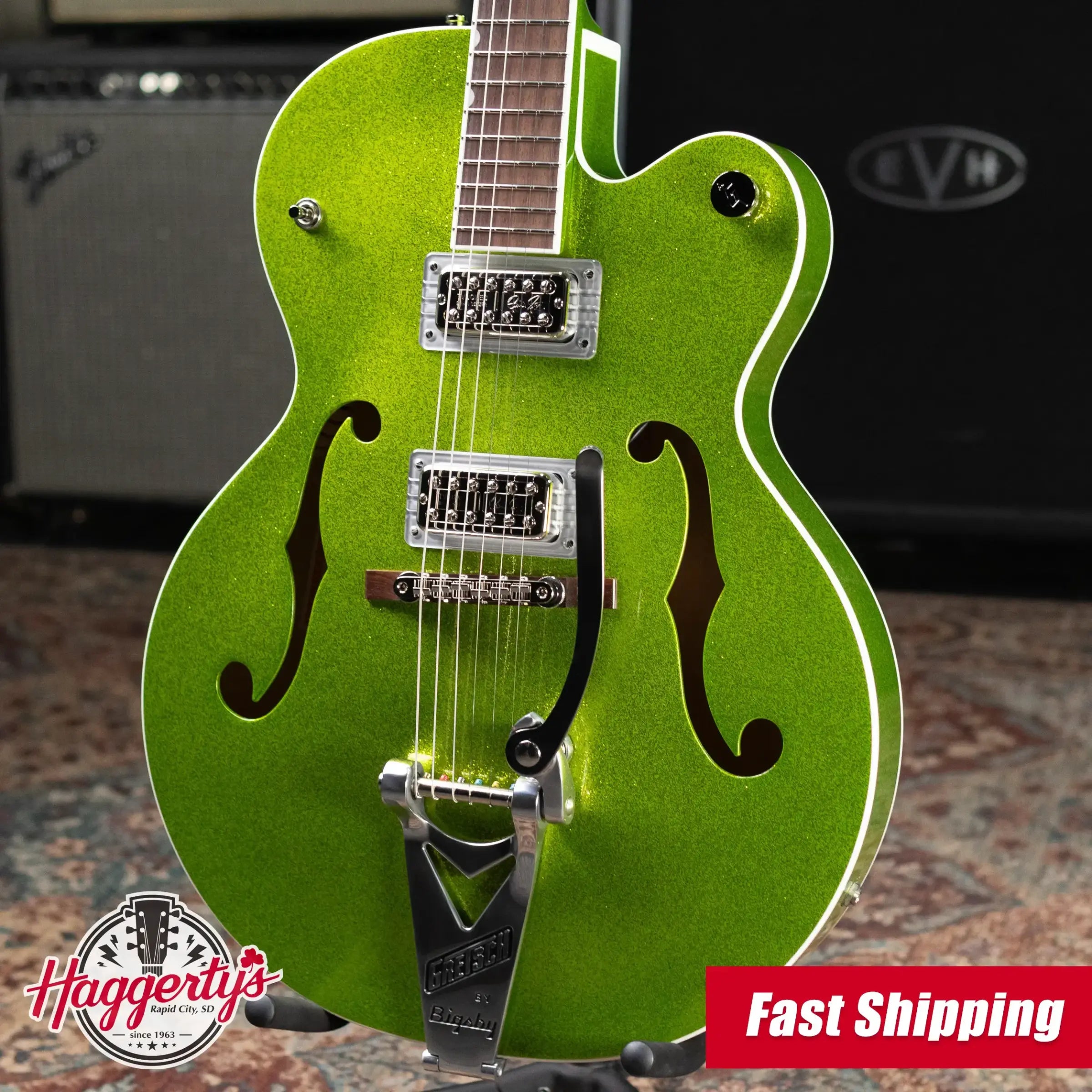 Gretsch G6120T-HR Brian Setzer Signature Hot Rod Hollow Body with Bigsby, Rosewood Fingerboard - Extreme Coolant Green Sparkle with Deluxe Hardshell Case