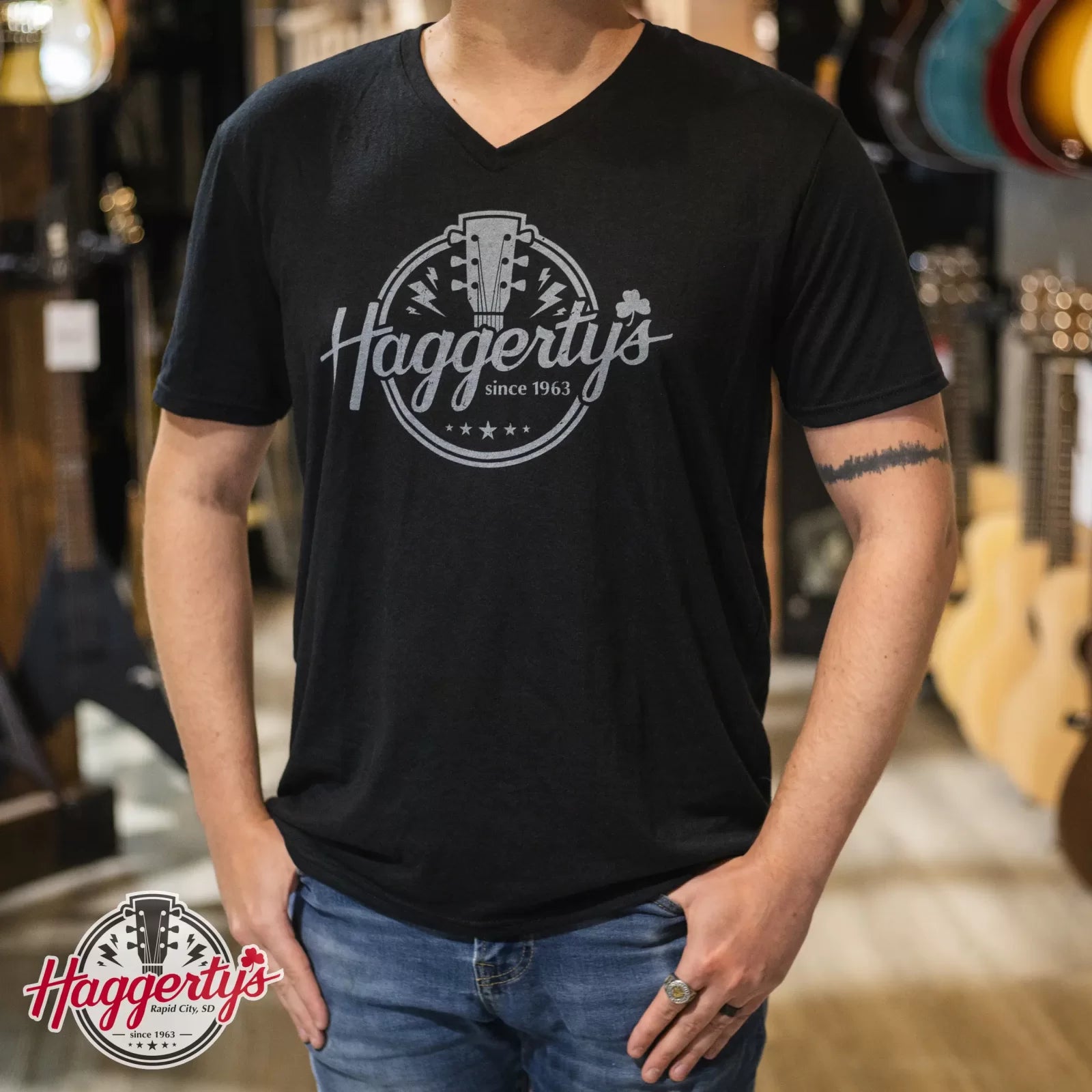 Haggertys Logo Black Men V Neck T Shirt haggertys 20230929074623