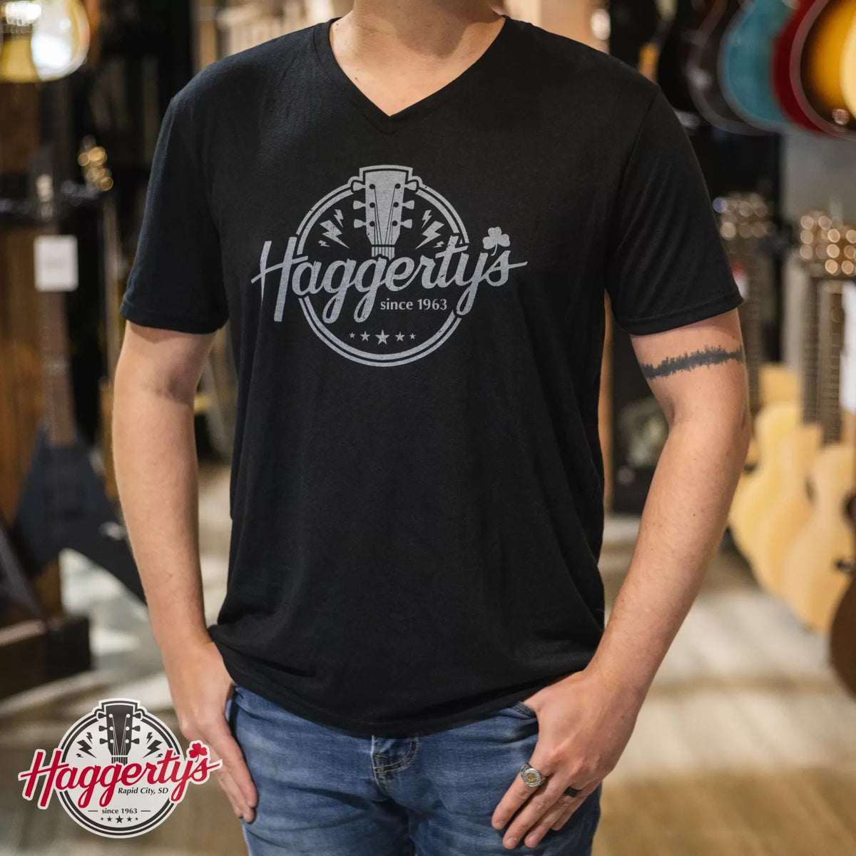 Haggertys Logo Black Men V Neck T Shirt haggertys 20230929074744