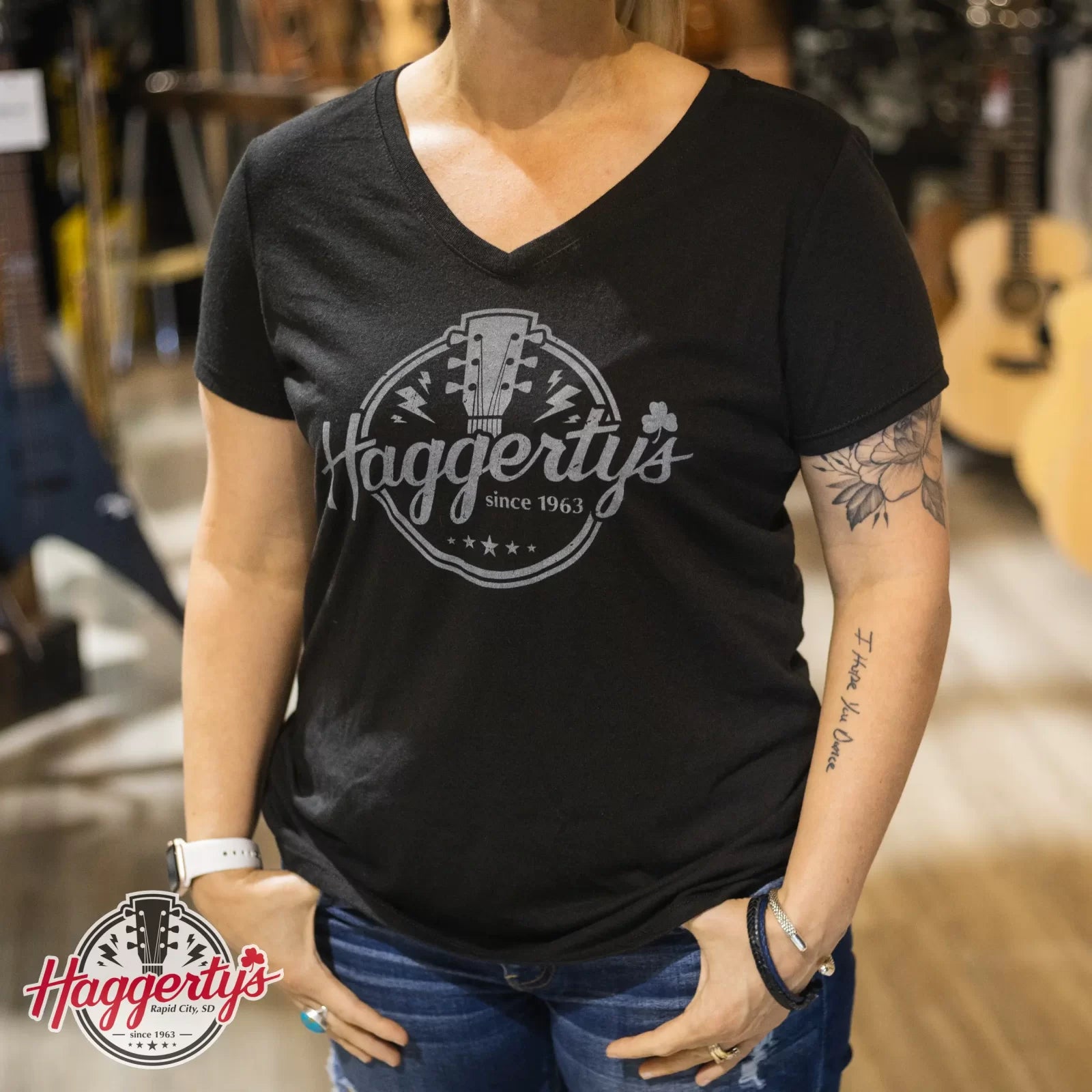 Haggerty's Logo Women V-Neck- Black-M