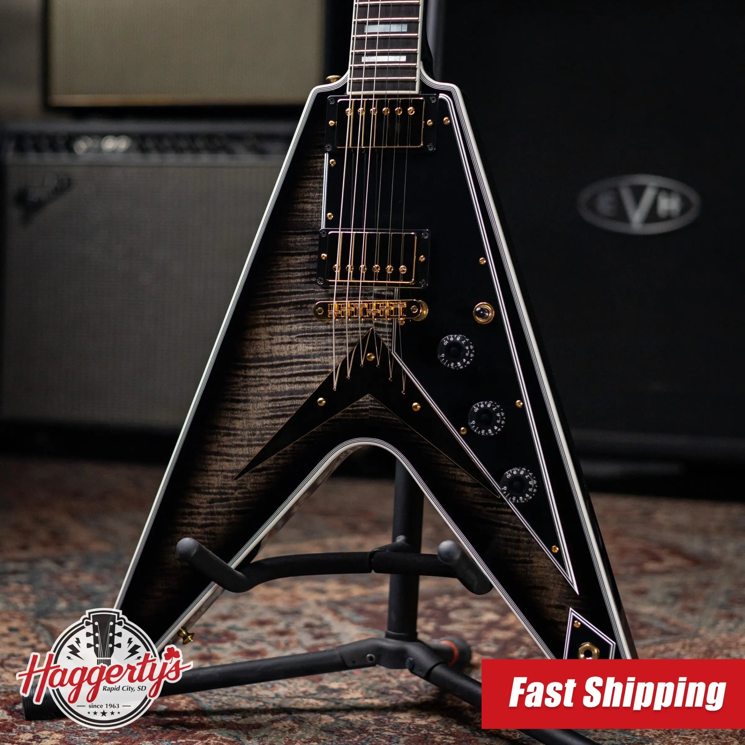 Gibson Custom Shop Flying V Custom Figured Electric Guitar - Cobra Burst with Hardshell Case